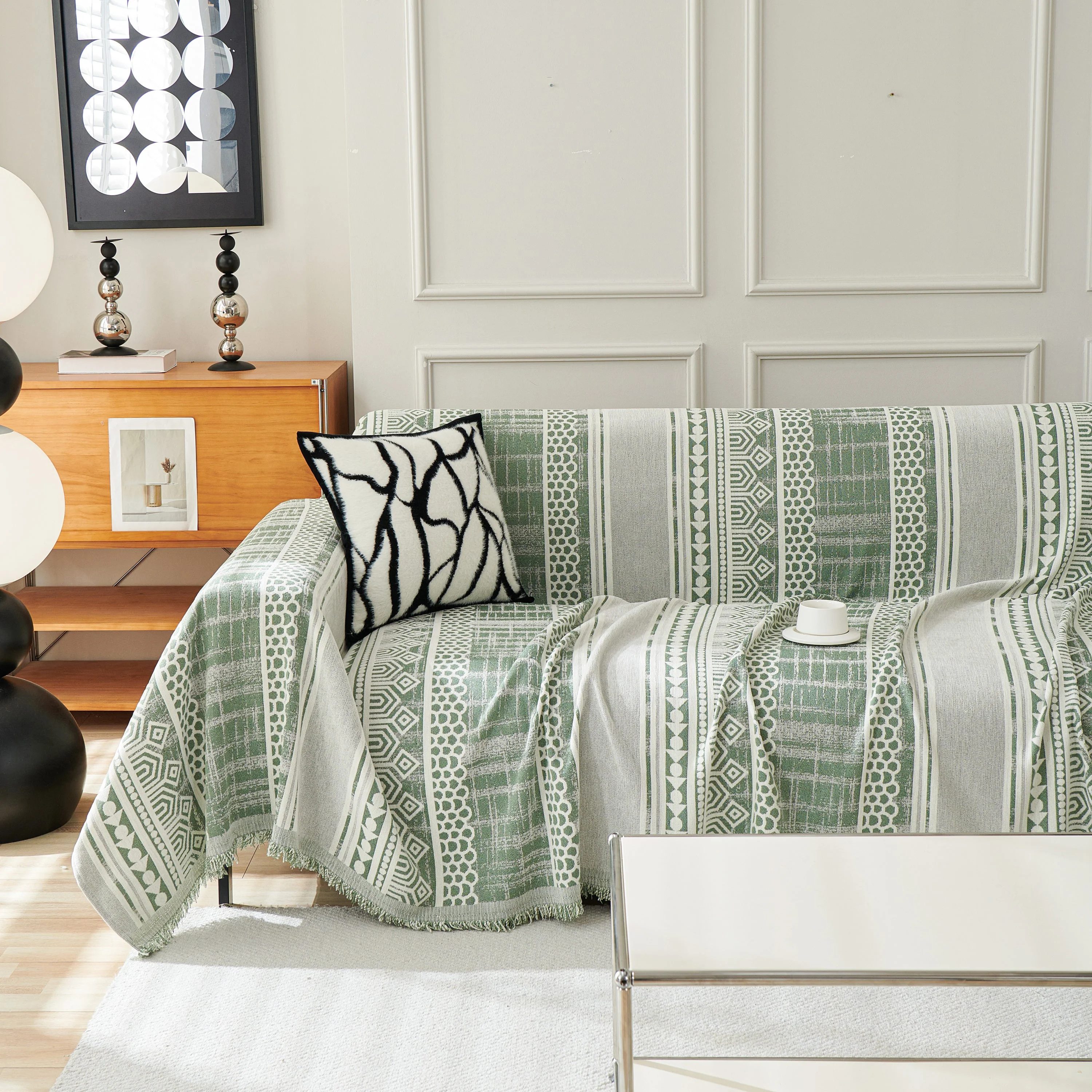 Chenille Sofa Cover Throw Blanket, Boho Geometric Scratch Proof Couch Protector - Image 93