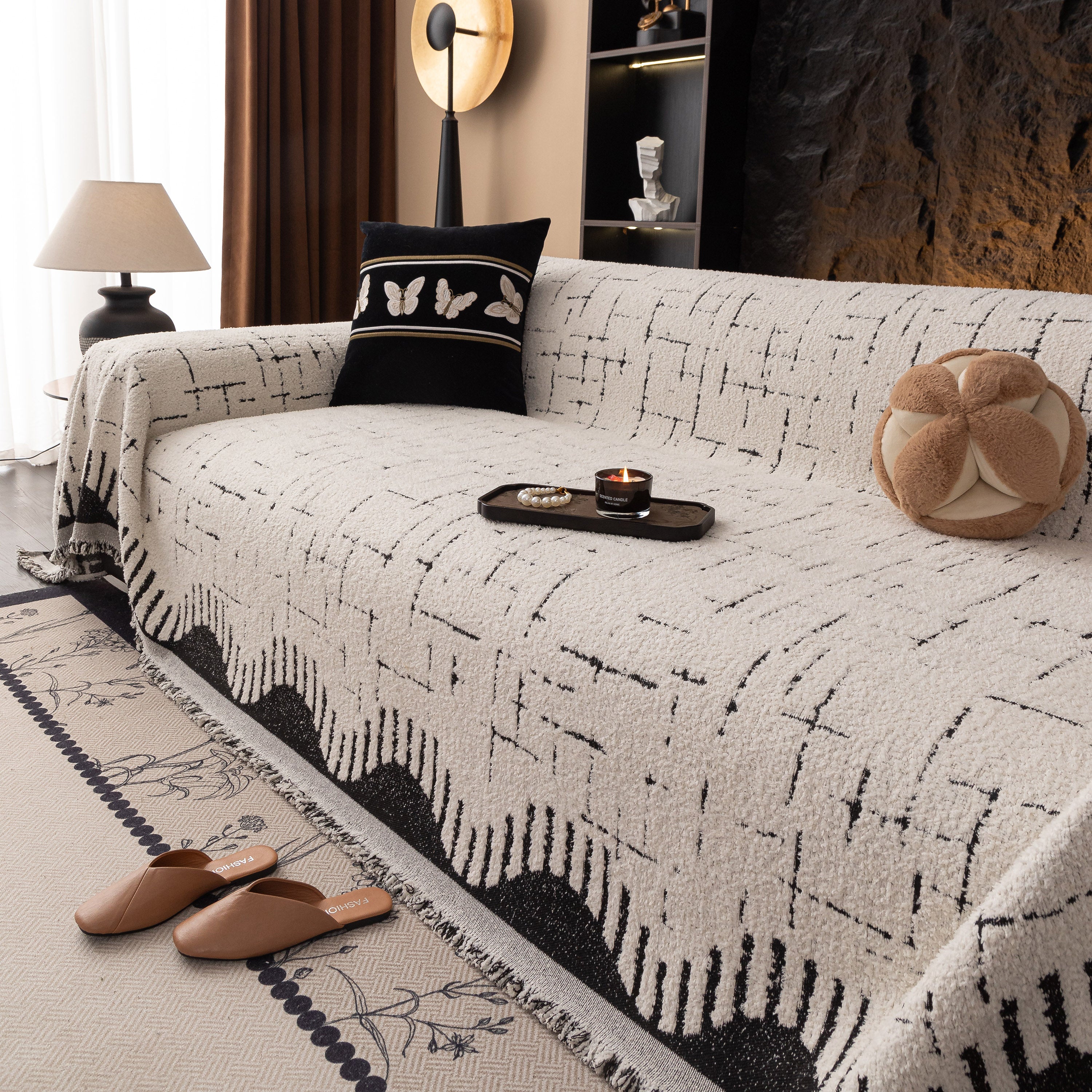 Chenille Sofa Cover Throw Blanket Woven Textured Decorative Furniture Slipcover - Image 10
