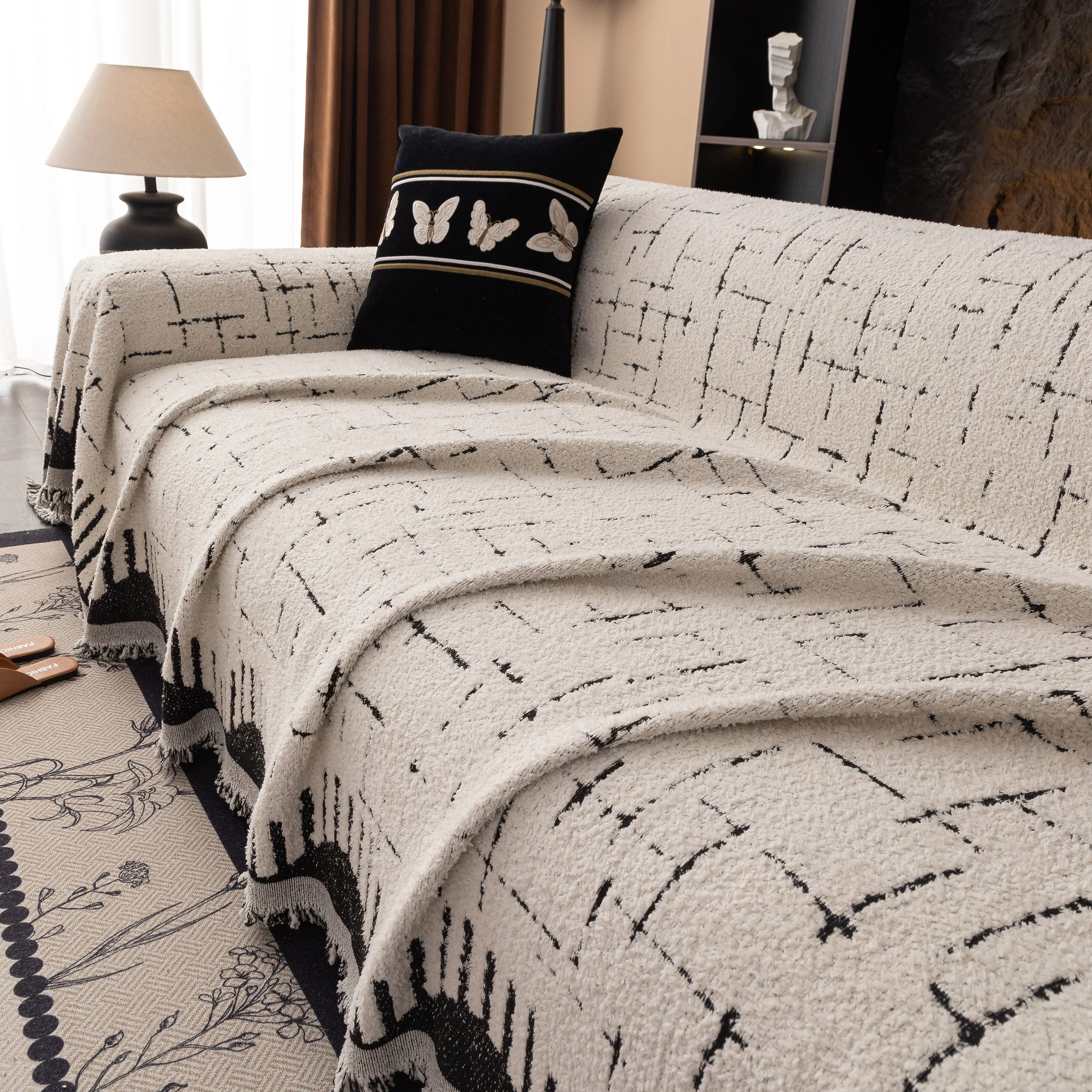 Chenille Sofa Cover Throw Blanket Woven Textured Decorative Furniture Slipcover - Image 11