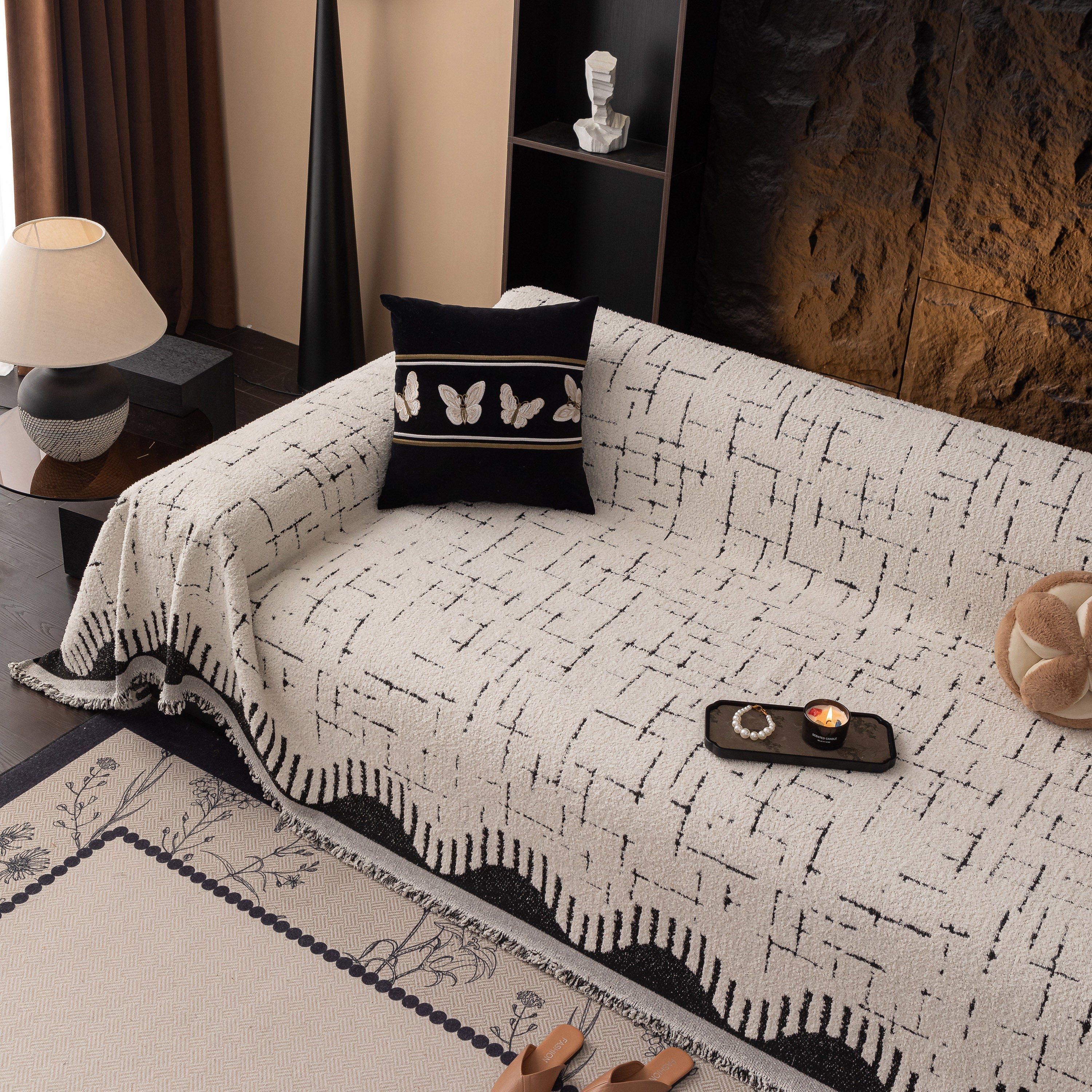 Chenille Sofa Cover Throw Blanket Woven Textured Decorative Furniture Slipcover - Image 12
