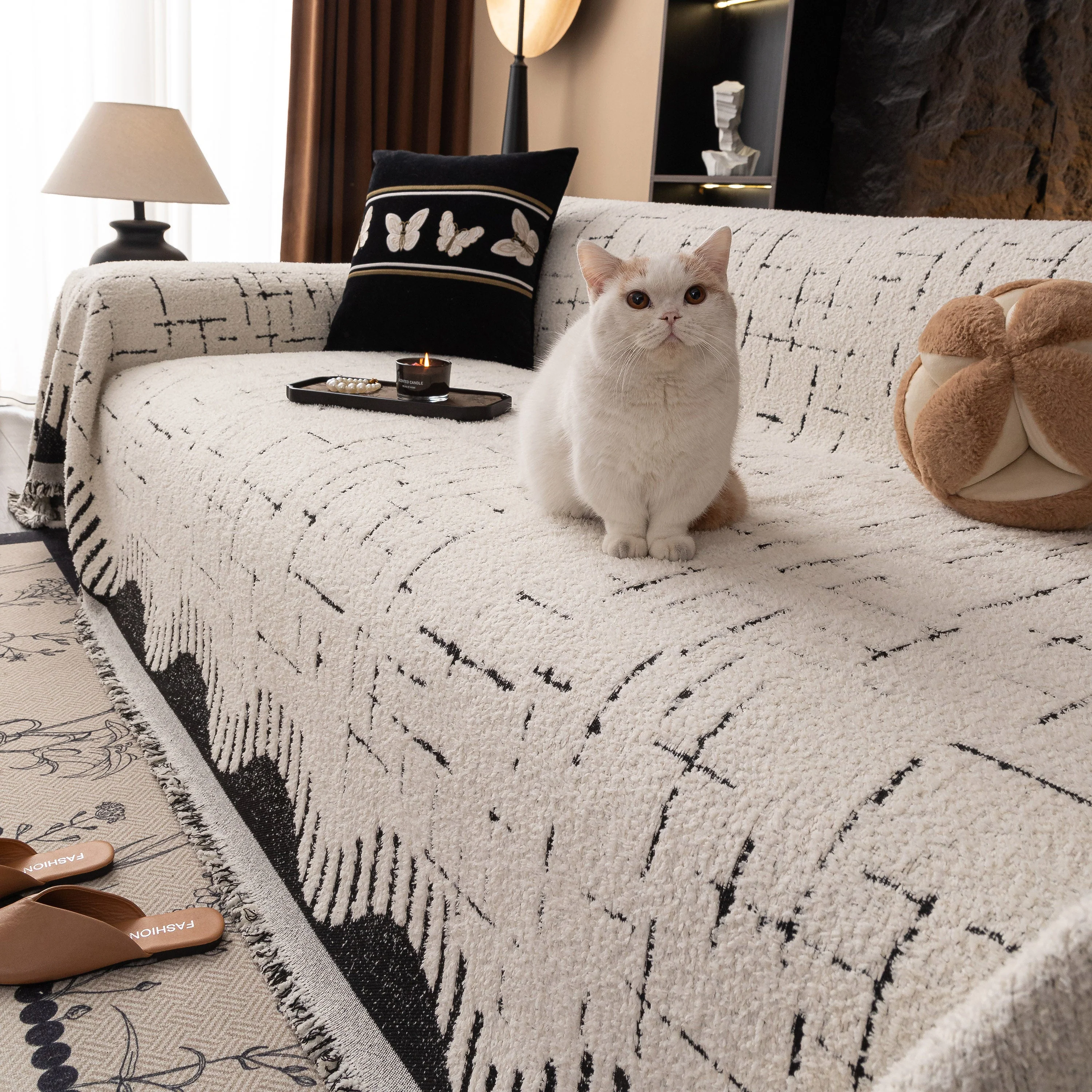 Chenille Sofa Cover Throw Blanket Woven Textured Decorative Furniture Slipcover - Image 15