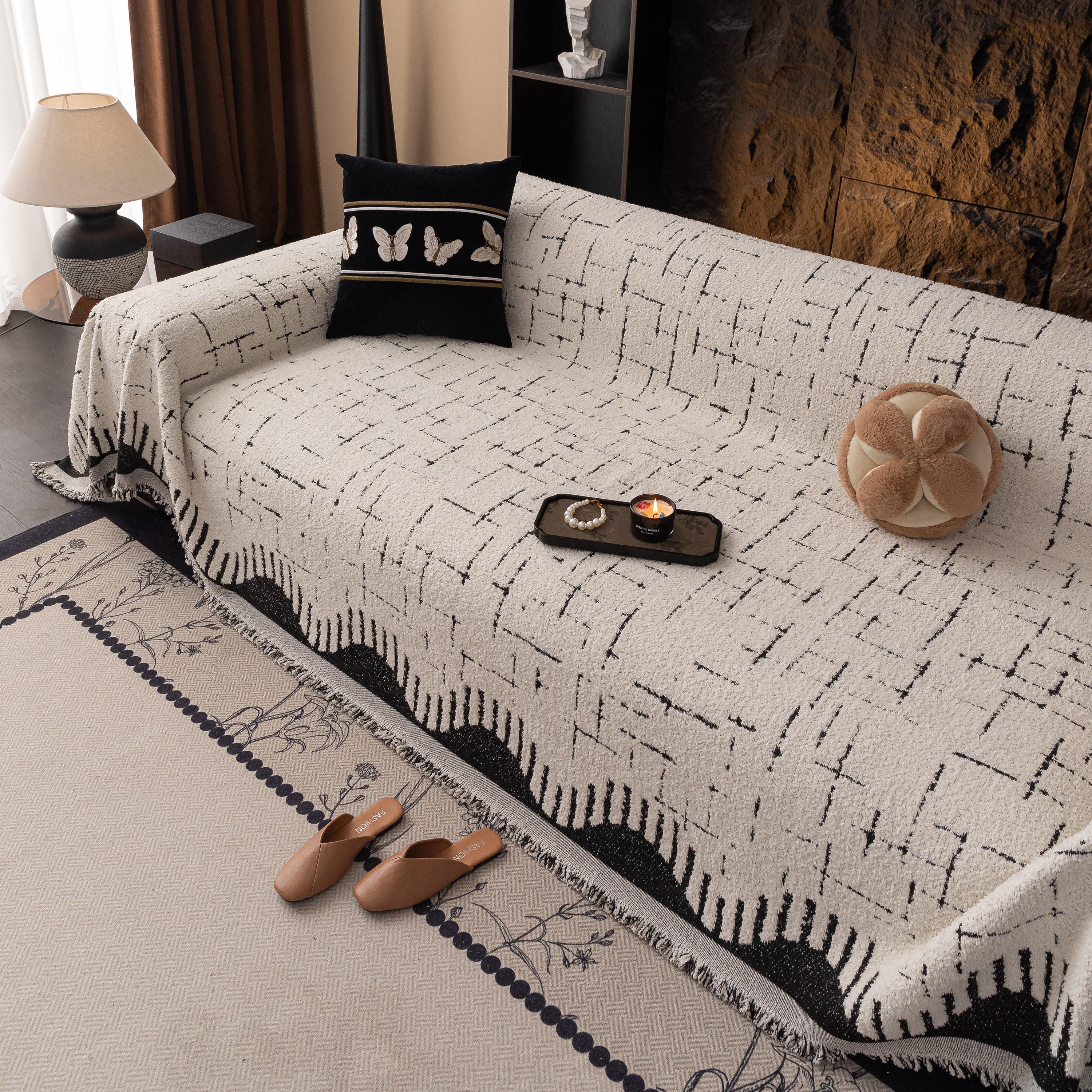 Chenille Sofa Cover Throw Blanket Woven Textured Decorative Furniture Slipcover - Image 16