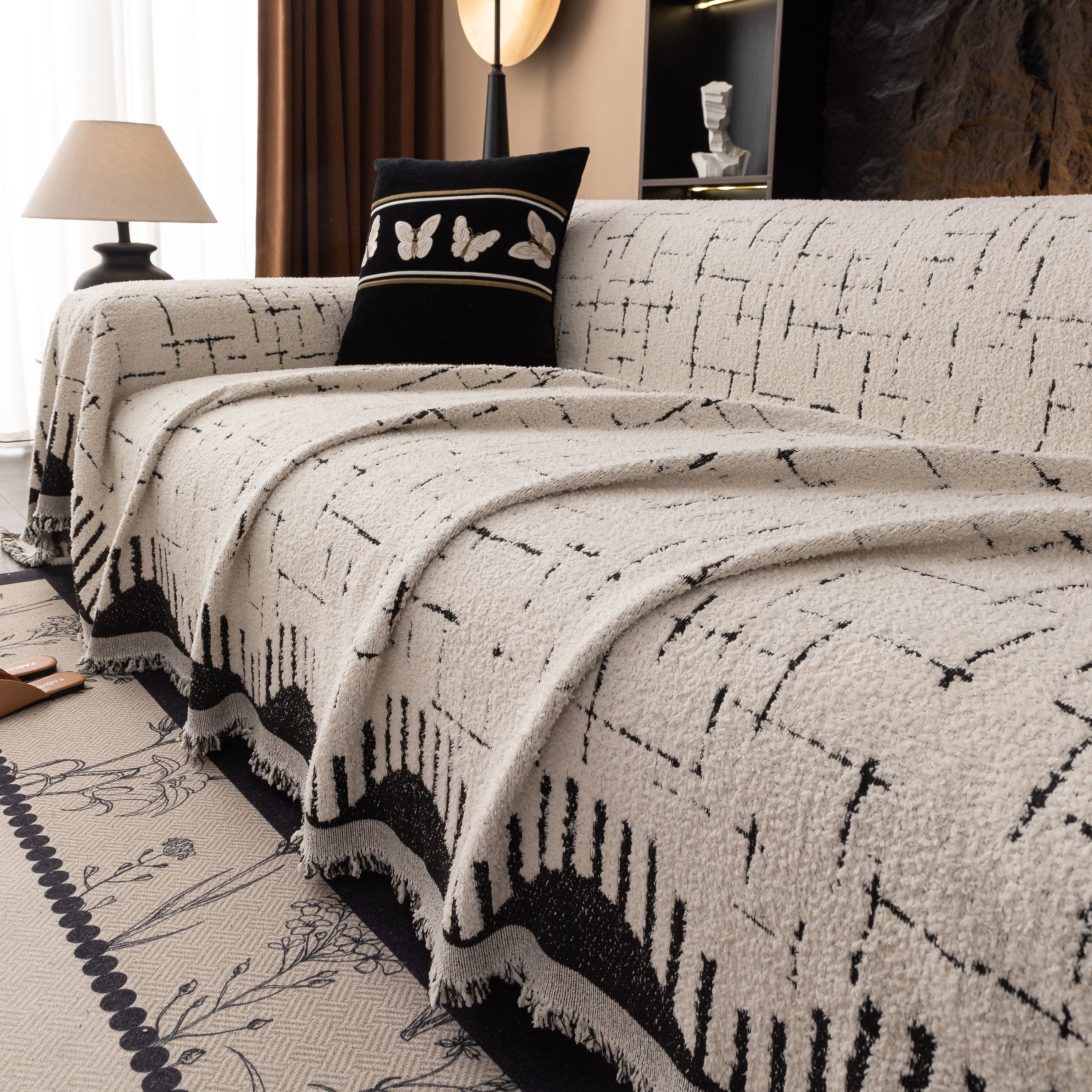 Chenille Sofa Cover Throw Blanket Woven Textured Decorative Furniture Slipcover - Image 18