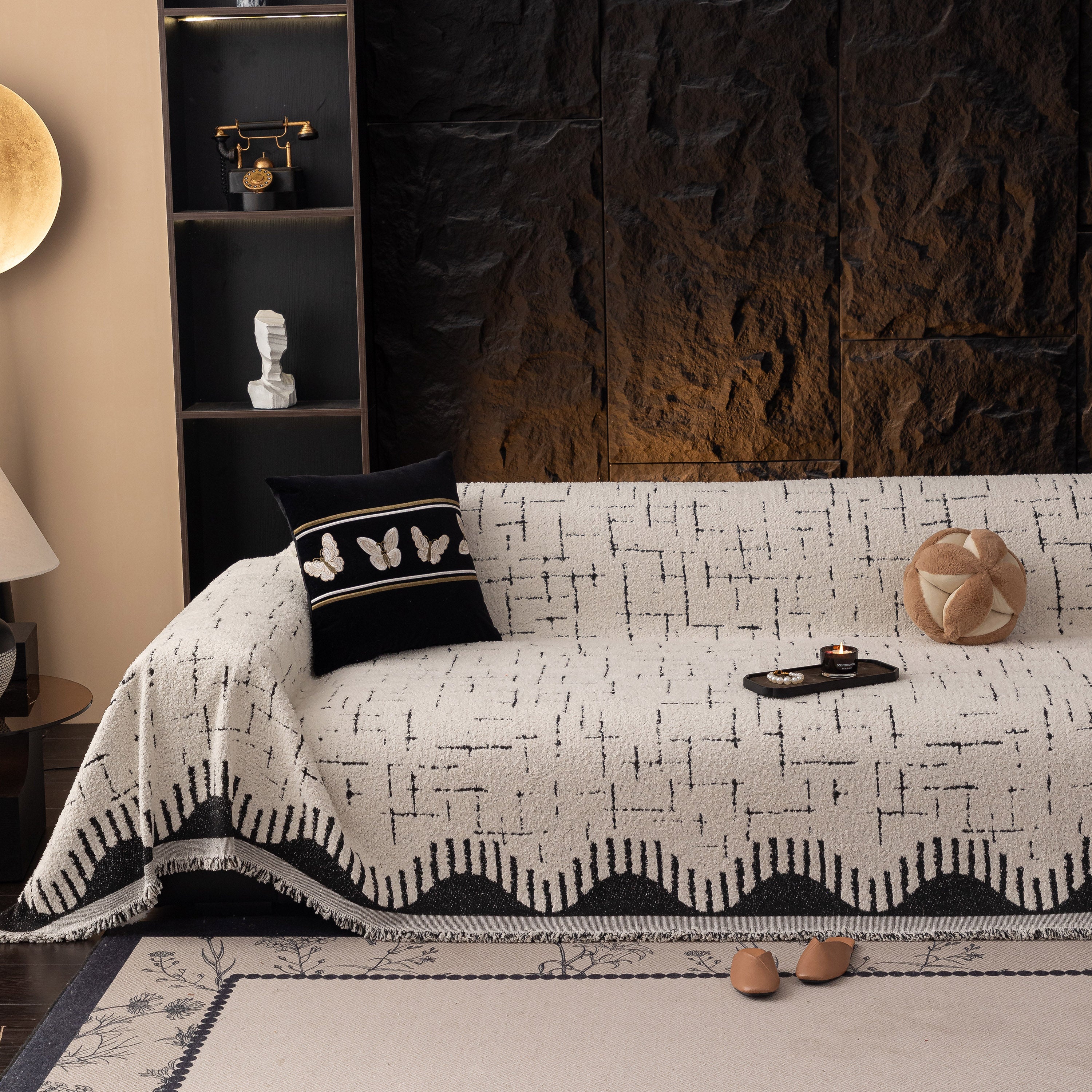 Chenille Sofa Cover Throw Blanket Woven Textured Decorative Furniture Slipcover - Image 19