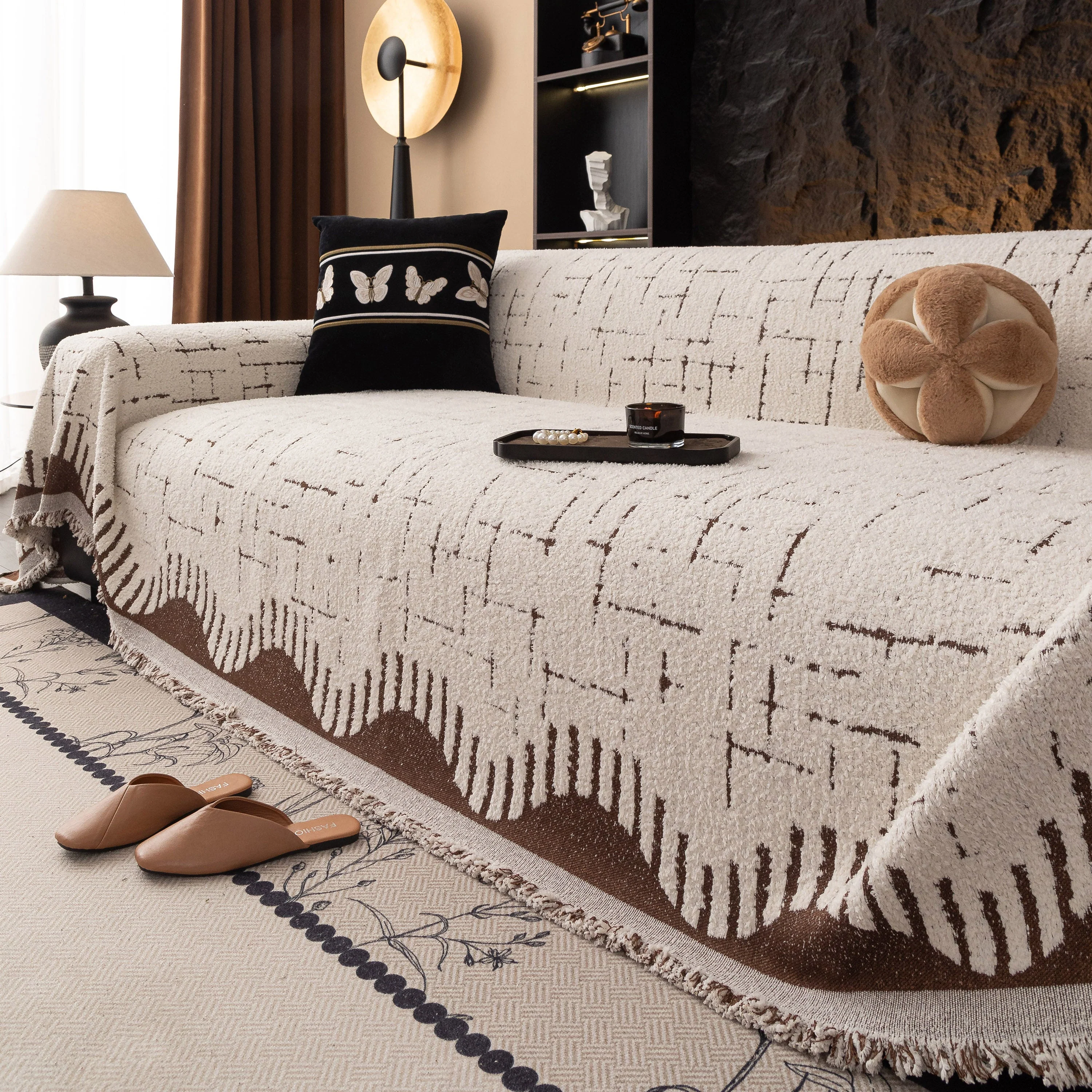 Chenille Sofa Cover Throw Blanket Woven Textured Decorative Furniture Slipcover - Image 20