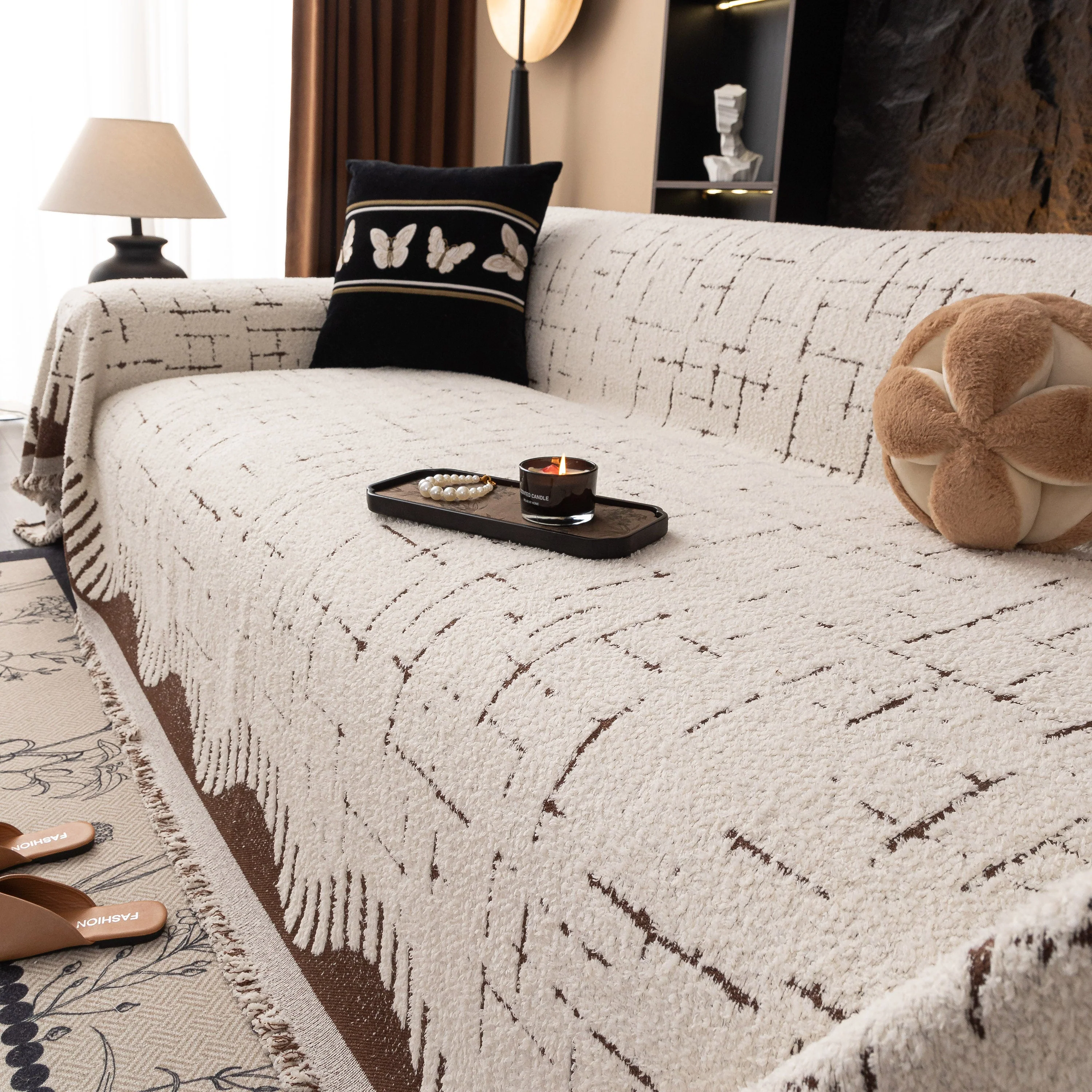 Chenille Sofa Cover Throw Blanket Woven Textured Decorative Furniture Slipcover - Image 24