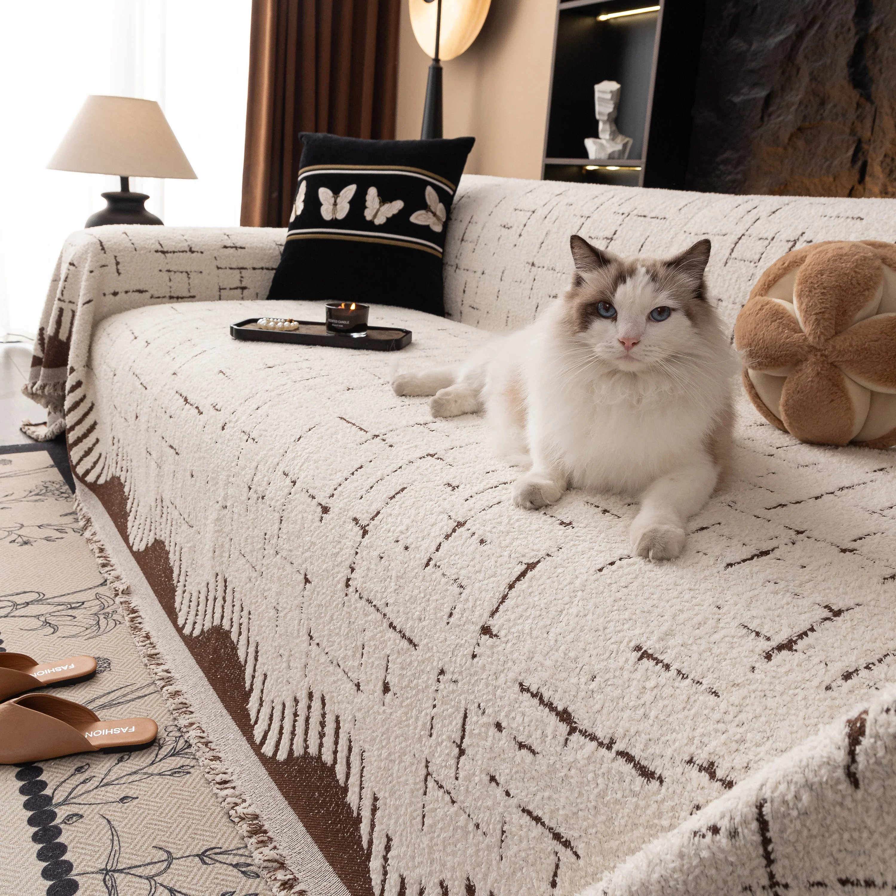 Chenille Sofa Cover Throw Blanket Woven Textured Decorative Furniture Slipcover - Image 25