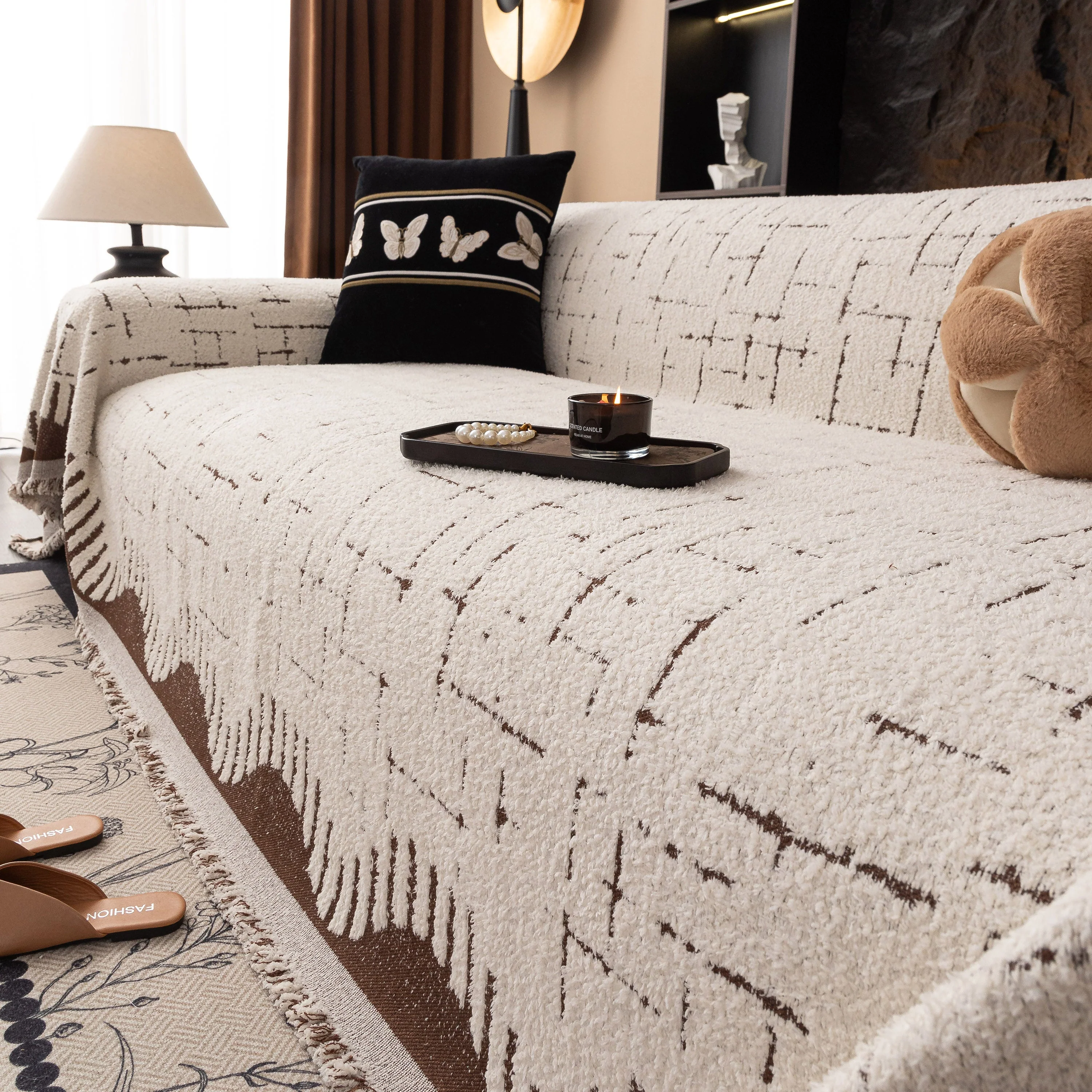 Chenille Sofa Cover Throw Blanket Woven Textured Decorative Furniture Slipcover - Image 26