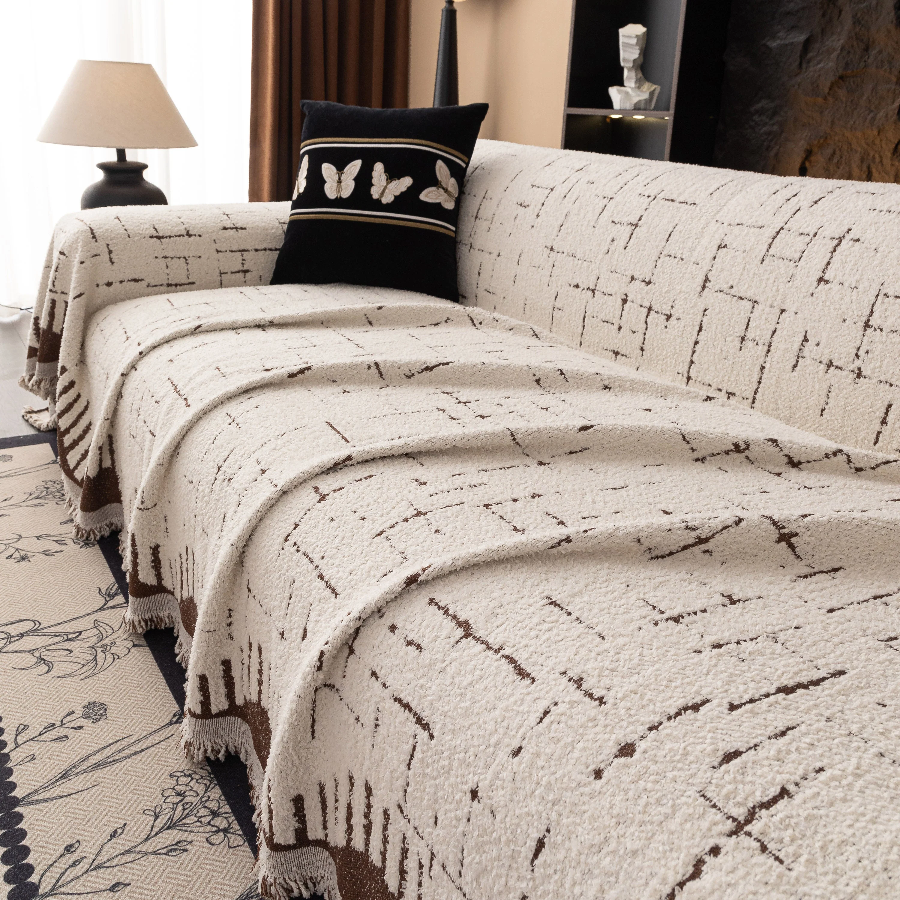 Chenille Sofa Cover Throw Blanket Woven Textured Decorative Furniture Slipcover - Image 27