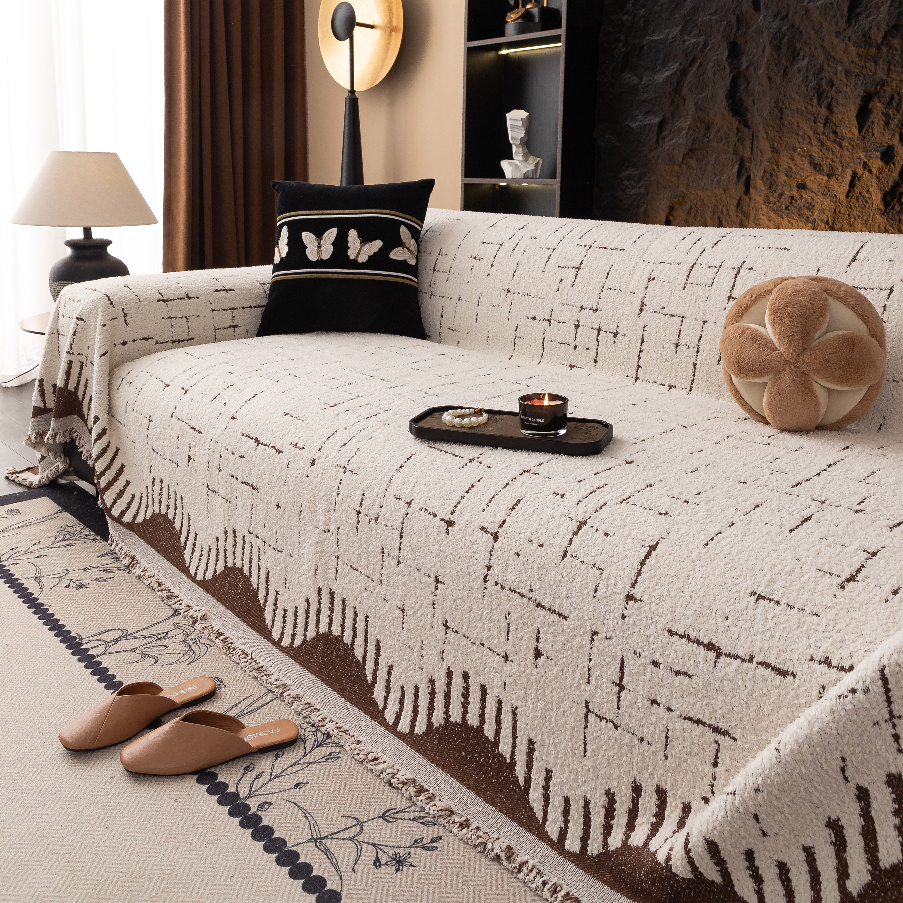 Chenille Sofa Cover Throw Blanket Woven Textured Decorative Furniture Slipcover - Image 29