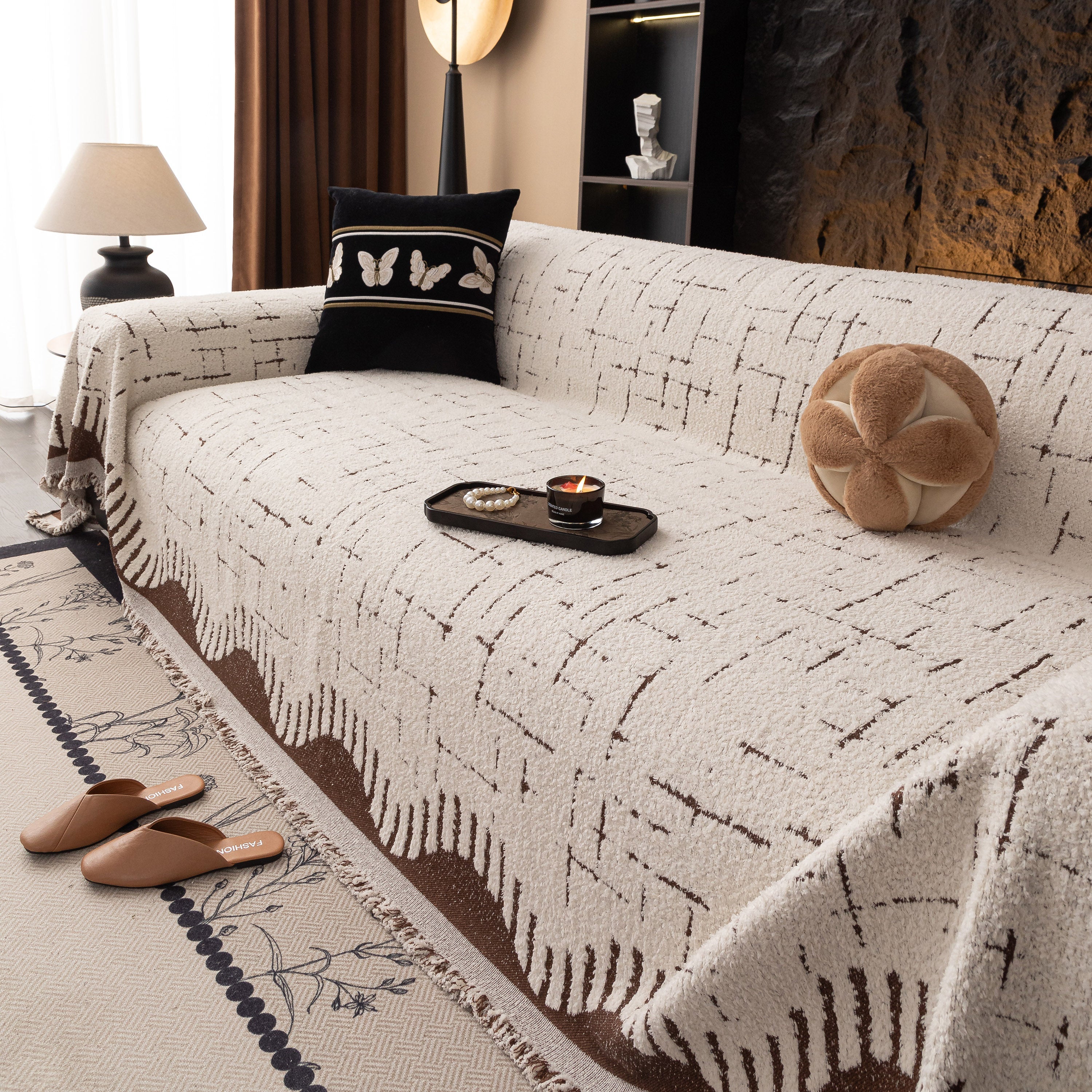 Chenille Sofa Cover Throw Blanket Woven Textured Decorative Furniture Slipcover - Image 30