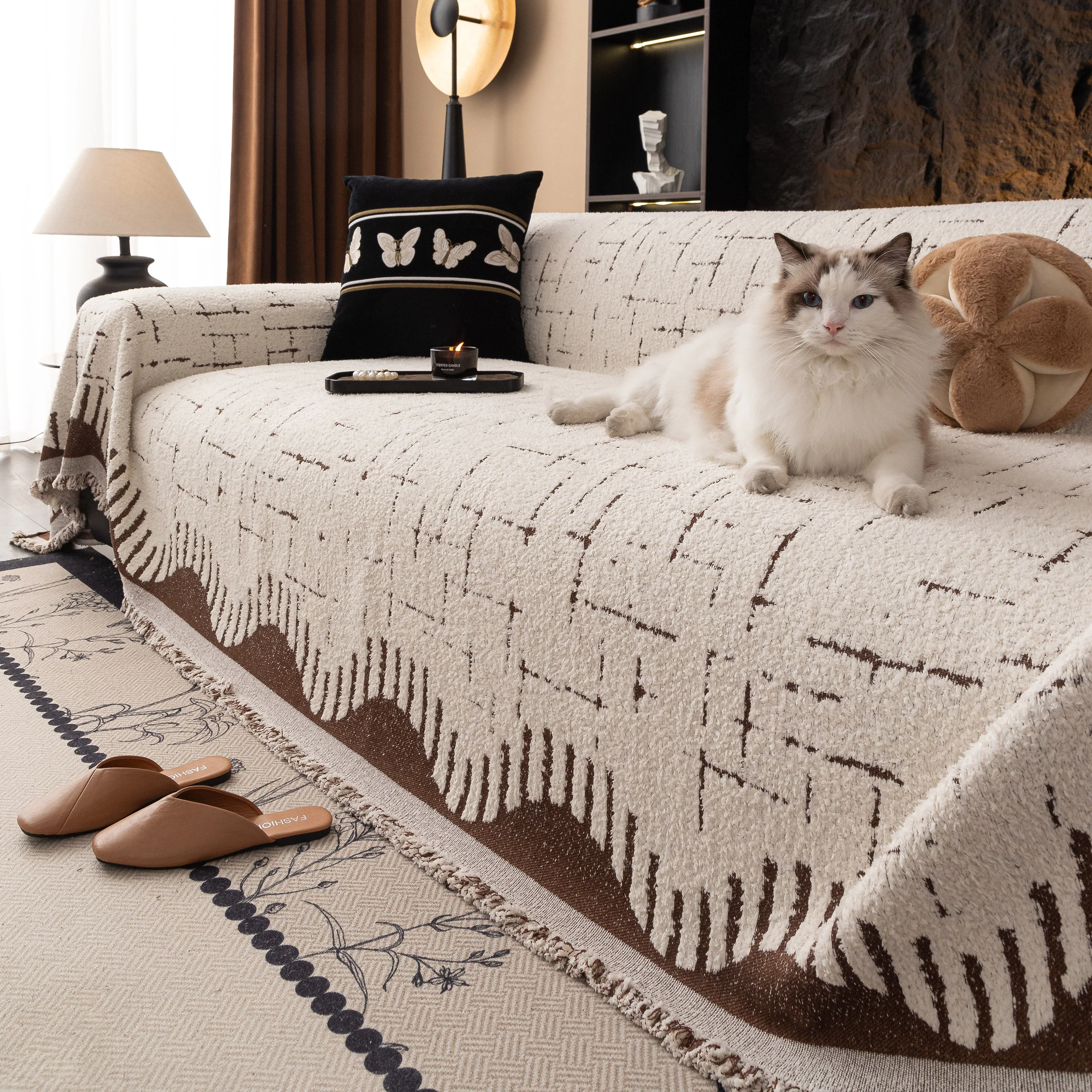 Chenille Sofa Cover Throw Blanket Woven Textured Decorative Furniture Slipcover - Image 31