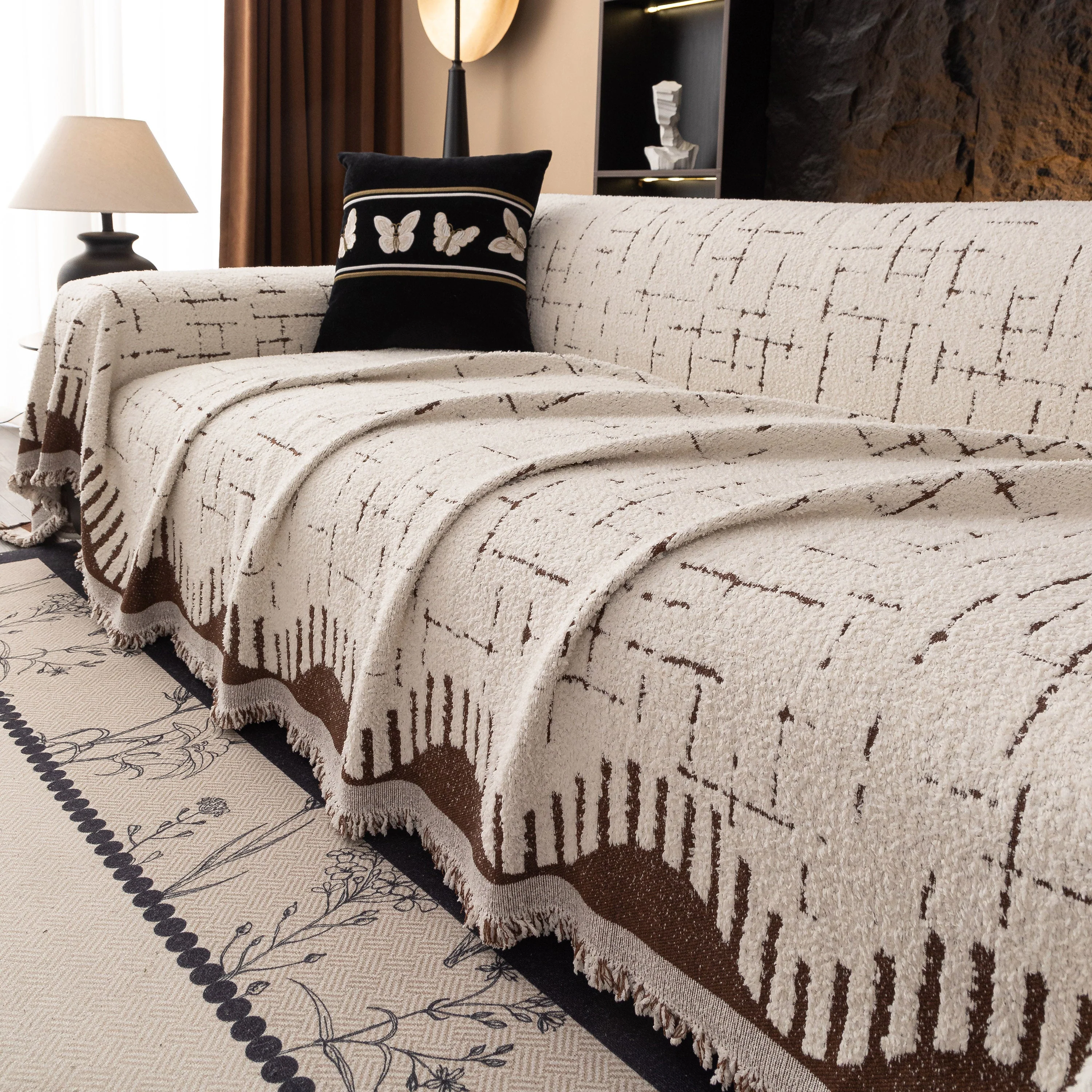 Chenille Sofa Cover Throw Blanket Woven Textured Decorative Furniture Slipcover - Image 32