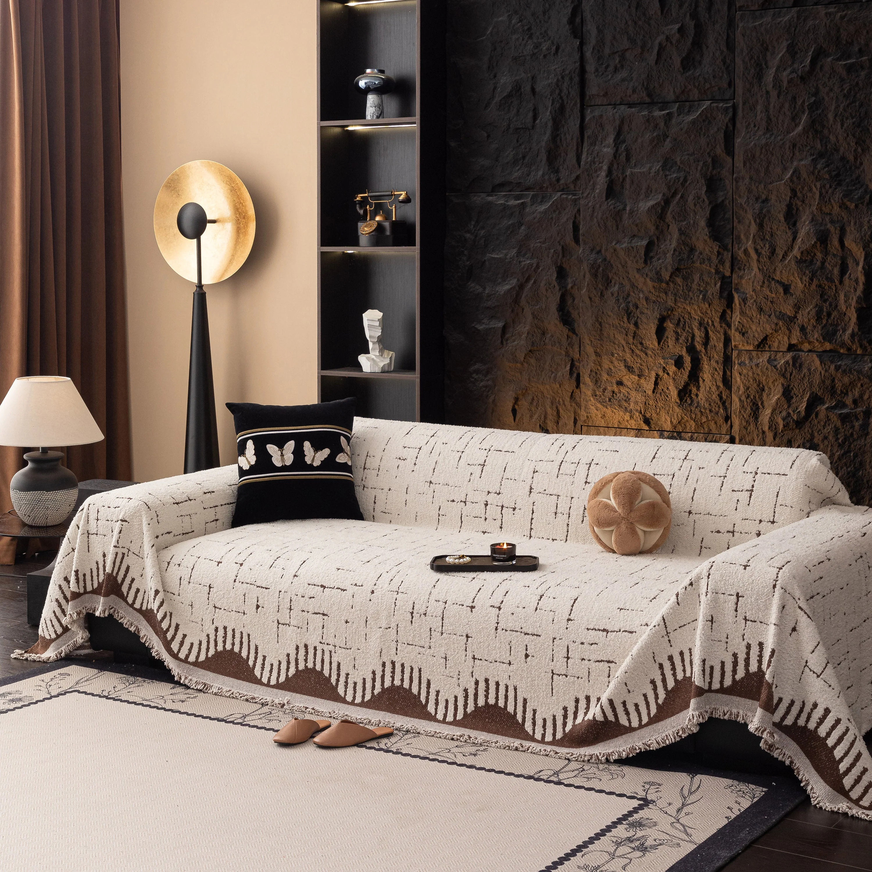 Chenille Sofa Cover Throw Blanket Woven Textured Decorative Furniture Slipcover - Image 34