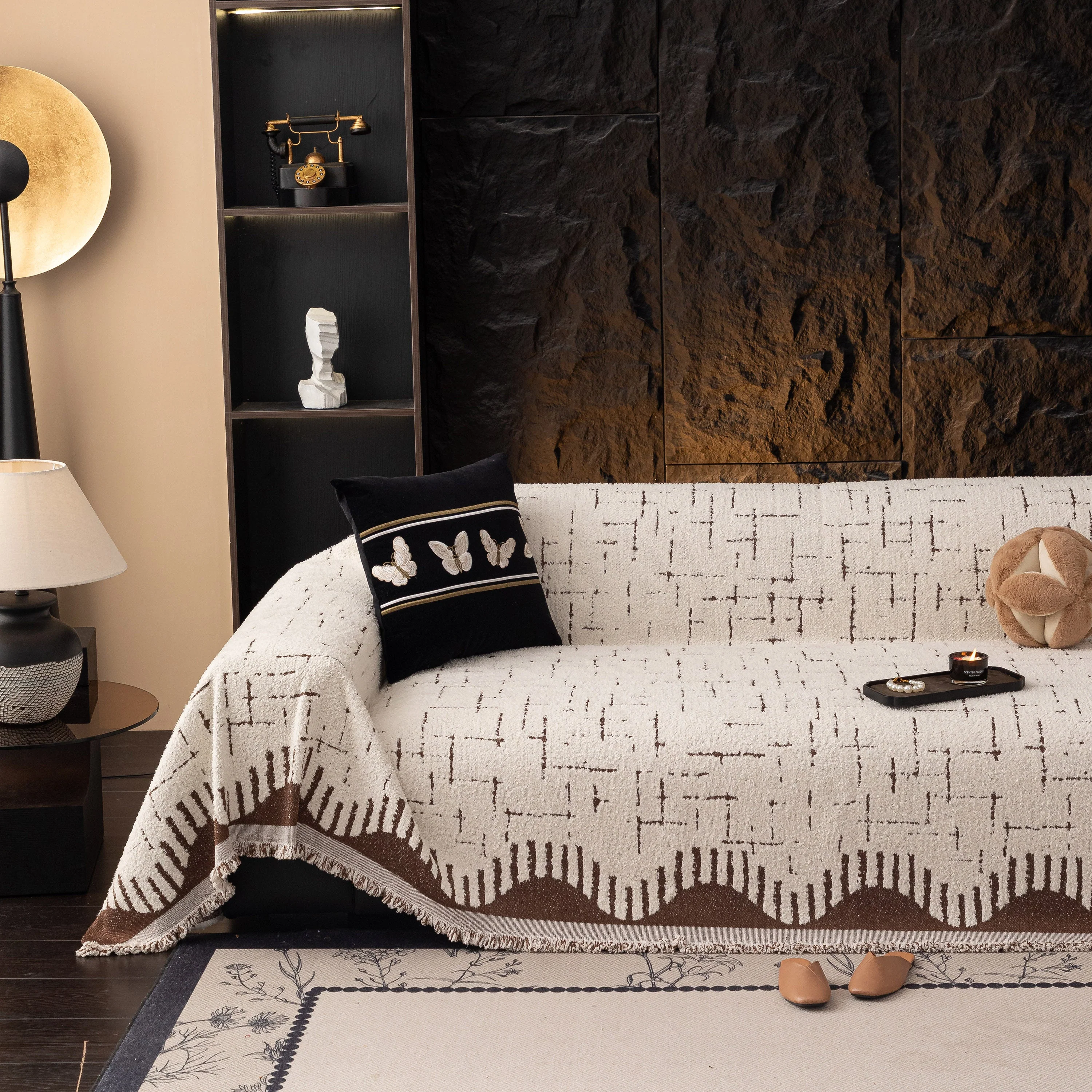 Chenille Sofa Cover Throw Blanket Woven Textured Decorative Furniture Slipcover - Image 35