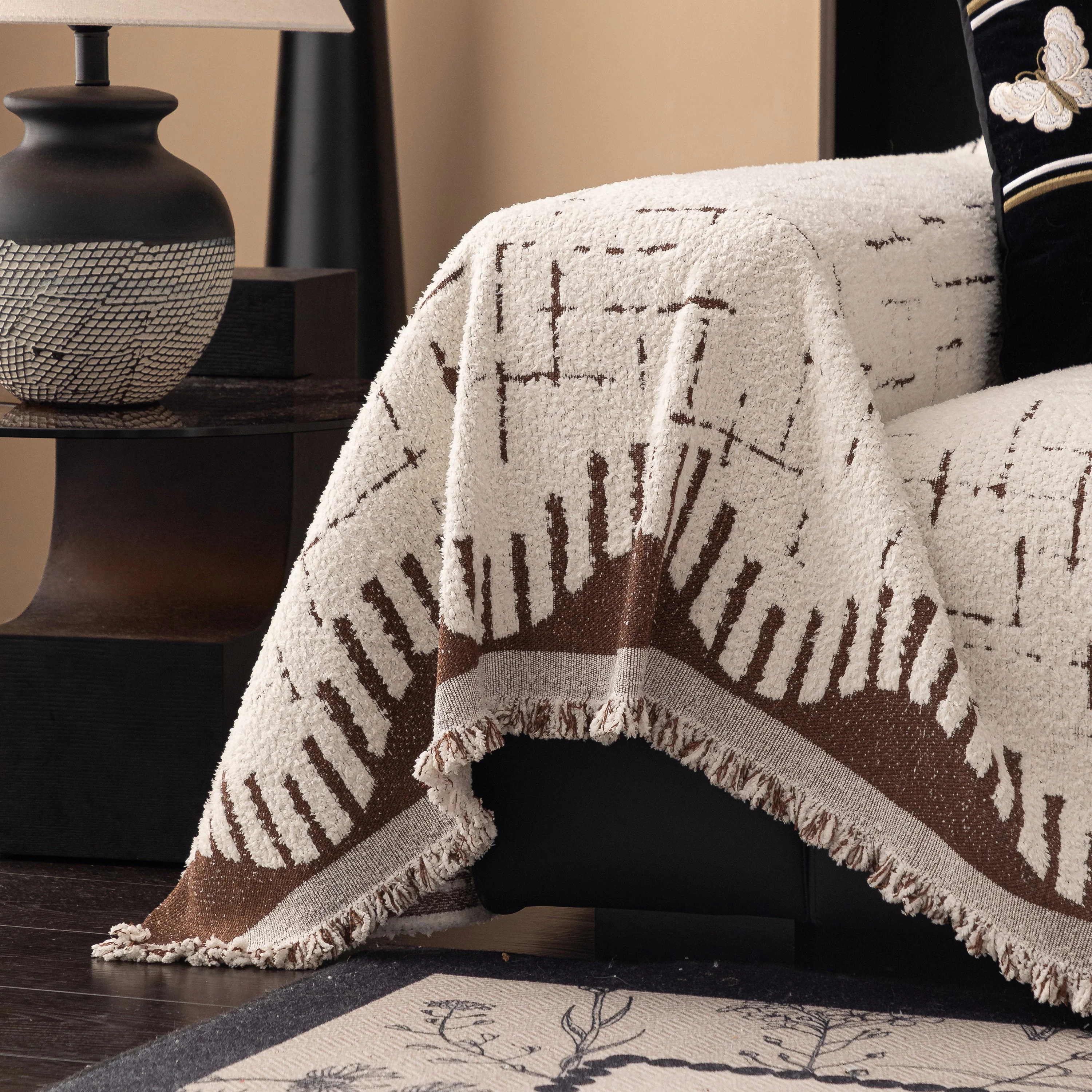 Chenille Sofa Cover Throw Blanket Woven Textured Decorative Furniture Slipcover - Image 36