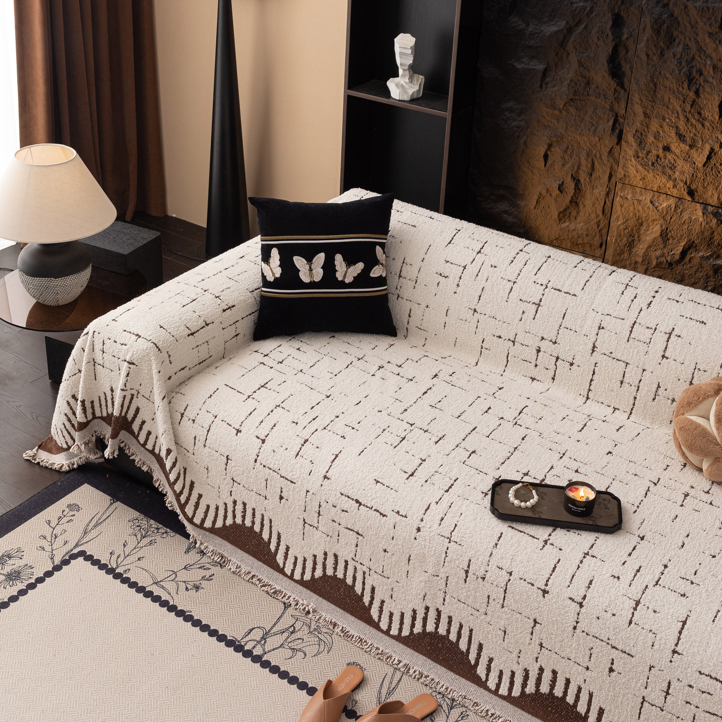 Chenille Sofa Cover Throw Blanket Woven Textured Decorative Furniture Slipcover - Image 37
