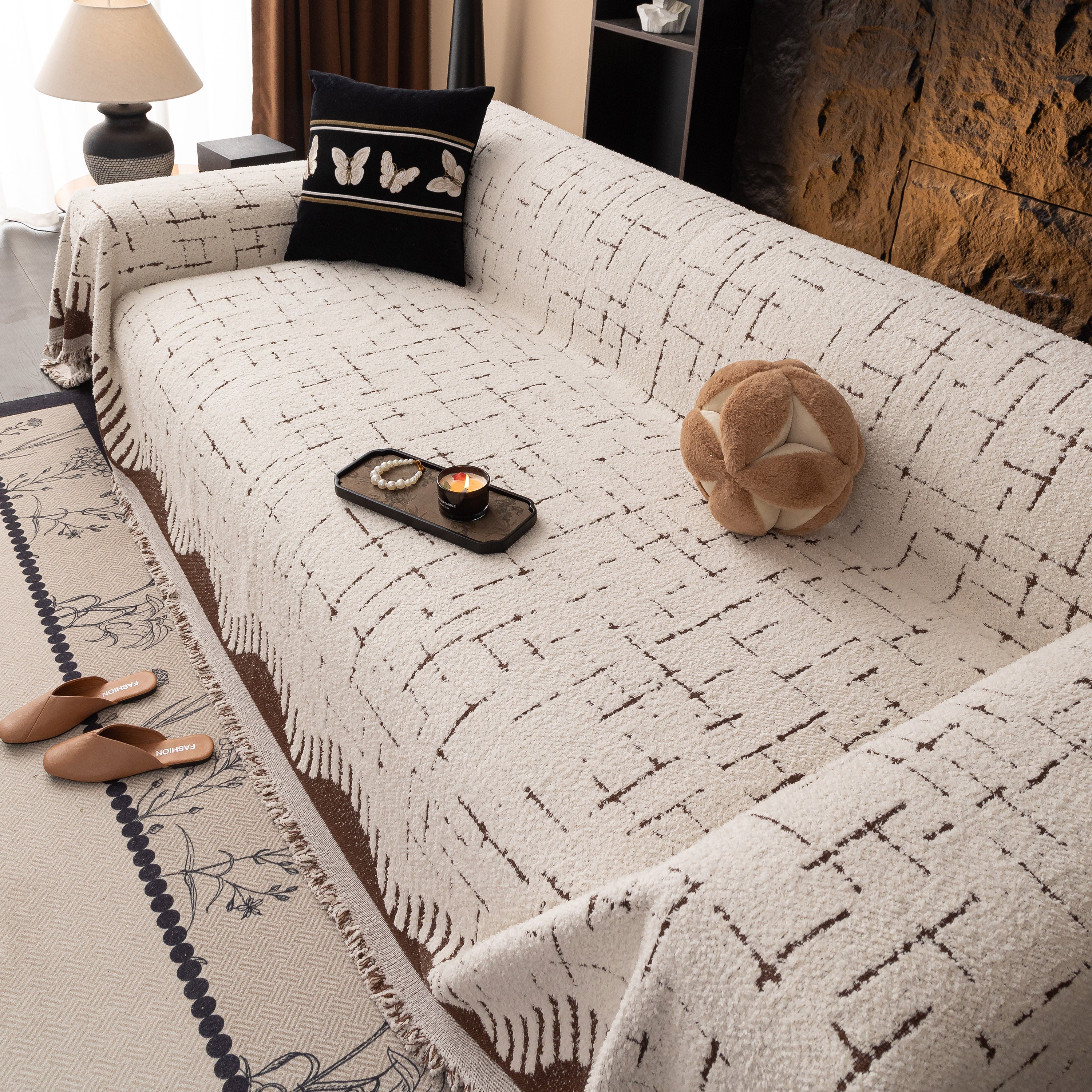 Chenille Sofa Cover Throw Blanket Woven Textured Decorative Furniture Slipcover - Image 38