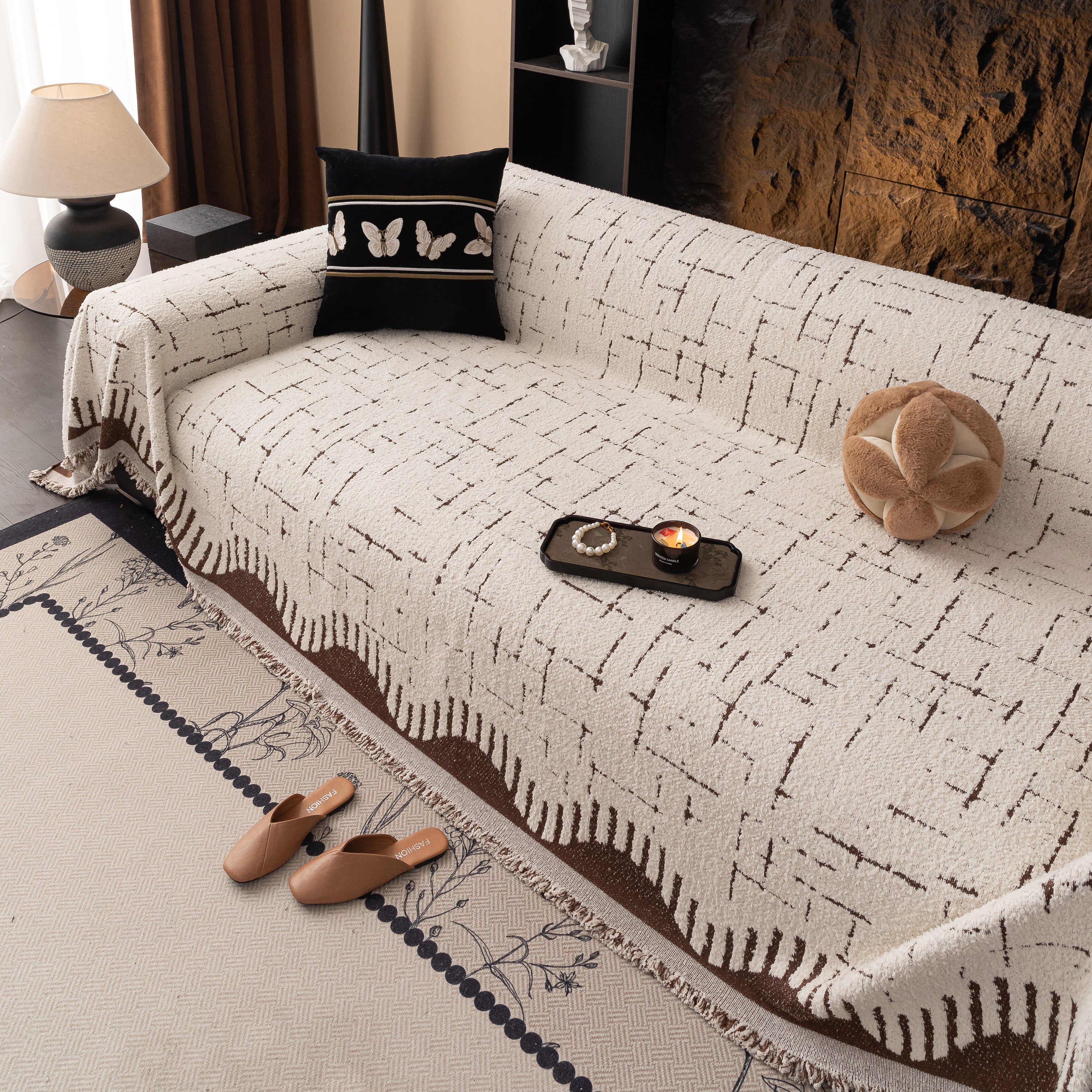 Chenille Sofa Cover Throw Blanket Woven Textured Decorative Furniture Slipcover - Image 39
