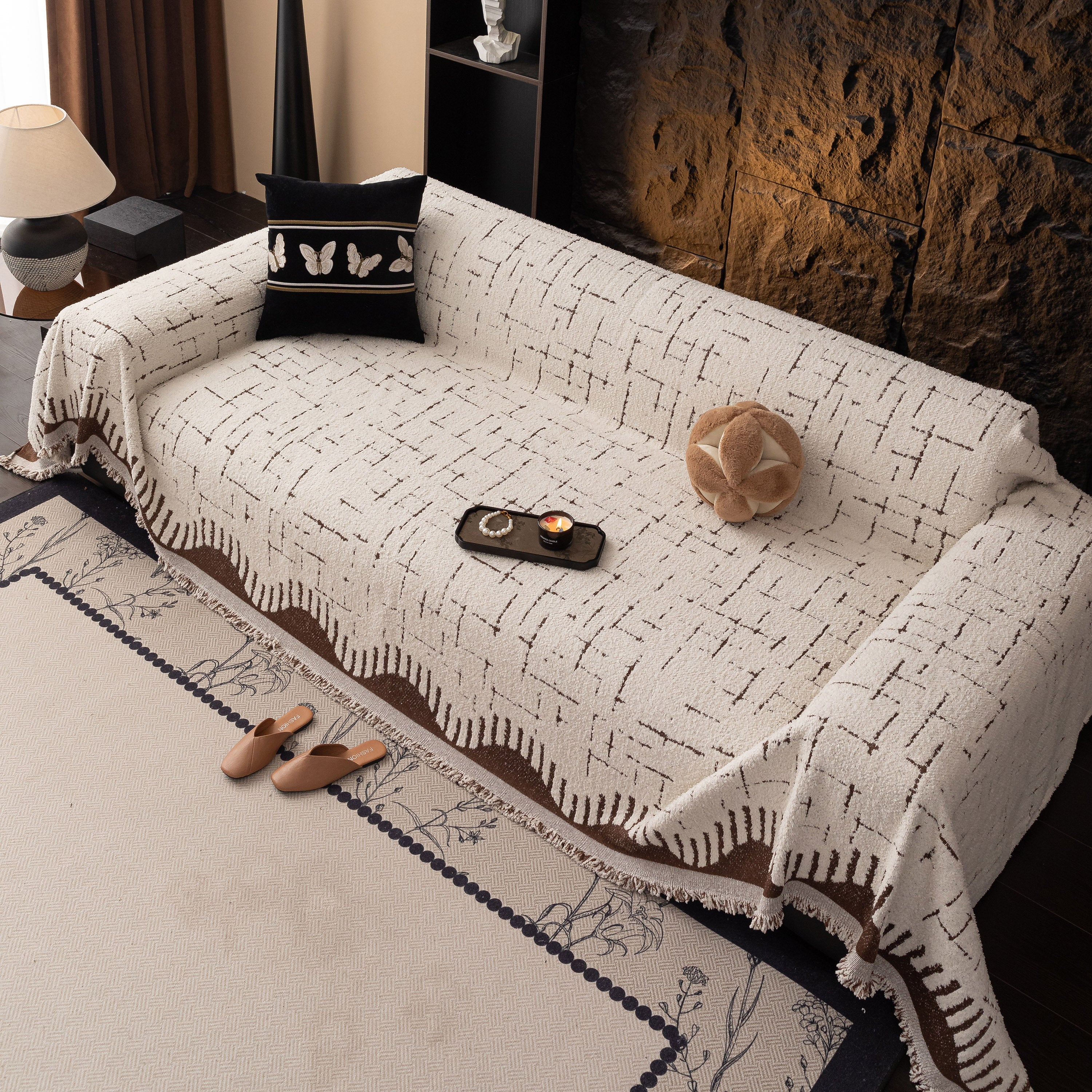 Chenille Sofa Cover Throw Blanket Woven Textured Decorative Furniture Slipcover - Image 40