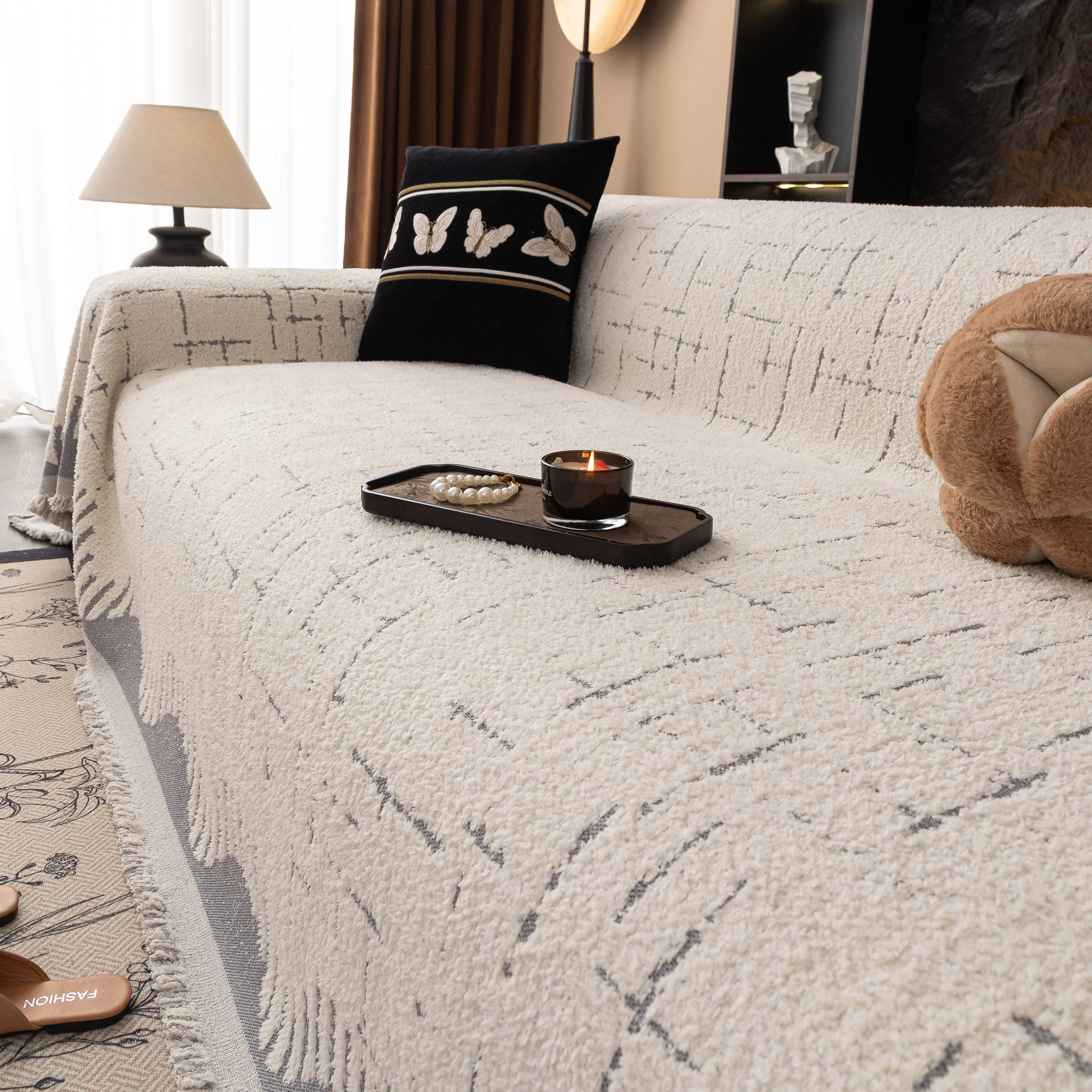 Chenille Sofa Cover Throw Blanket Woven Textured Decorative Furniture Slipcover - Image 42