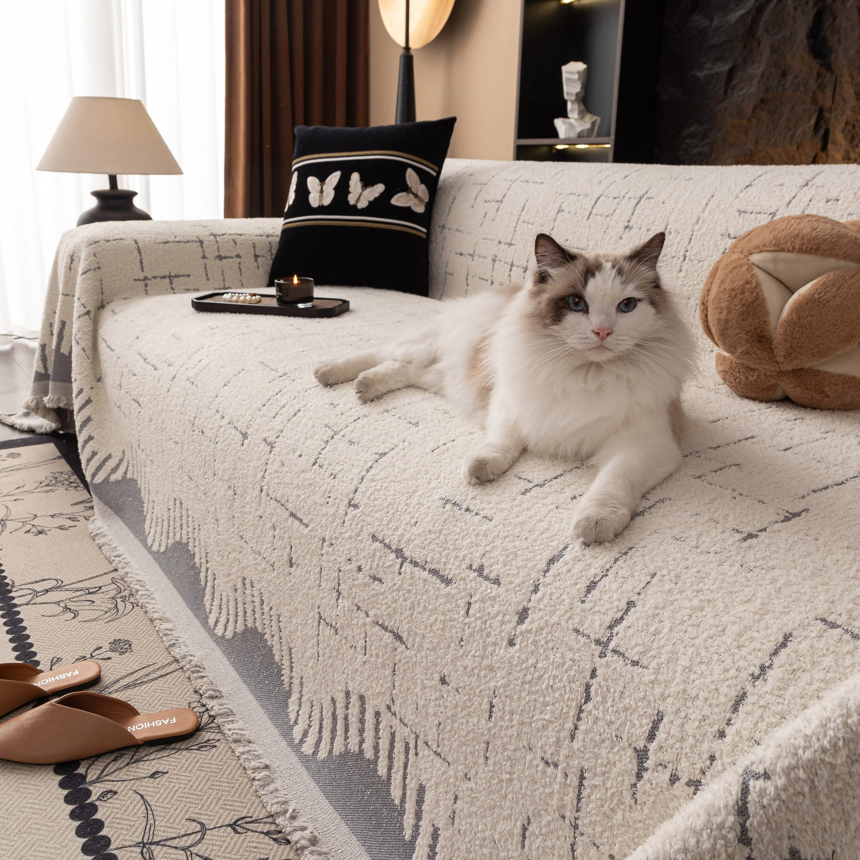 Chenille Sofa Cover Throw Blanket Woven Textured Decorative Furniture Slipcover - Image 44