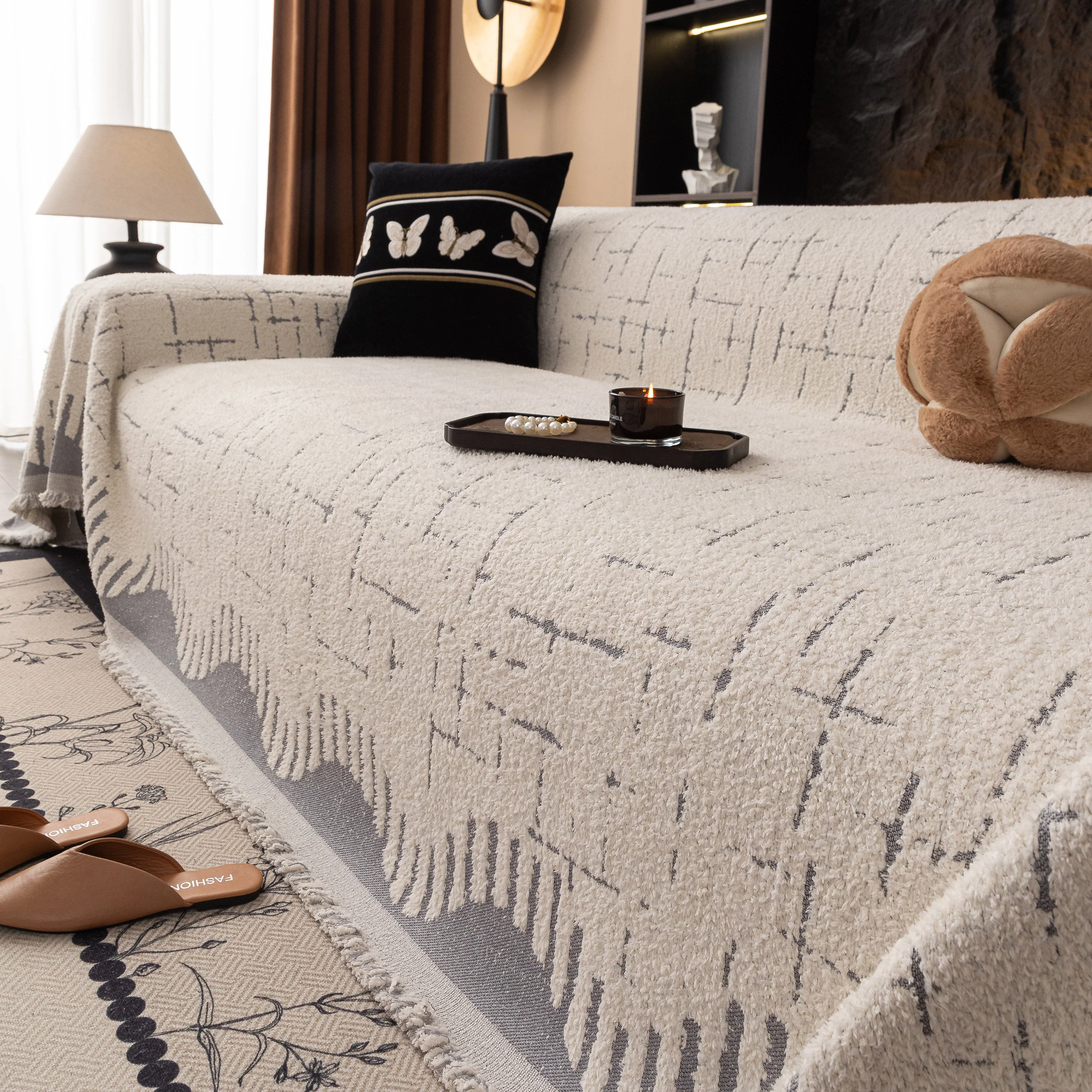 Chenille Sofa Cover Throw Blanket Woven Textured Decorative Furniture Slipcover - Image 45