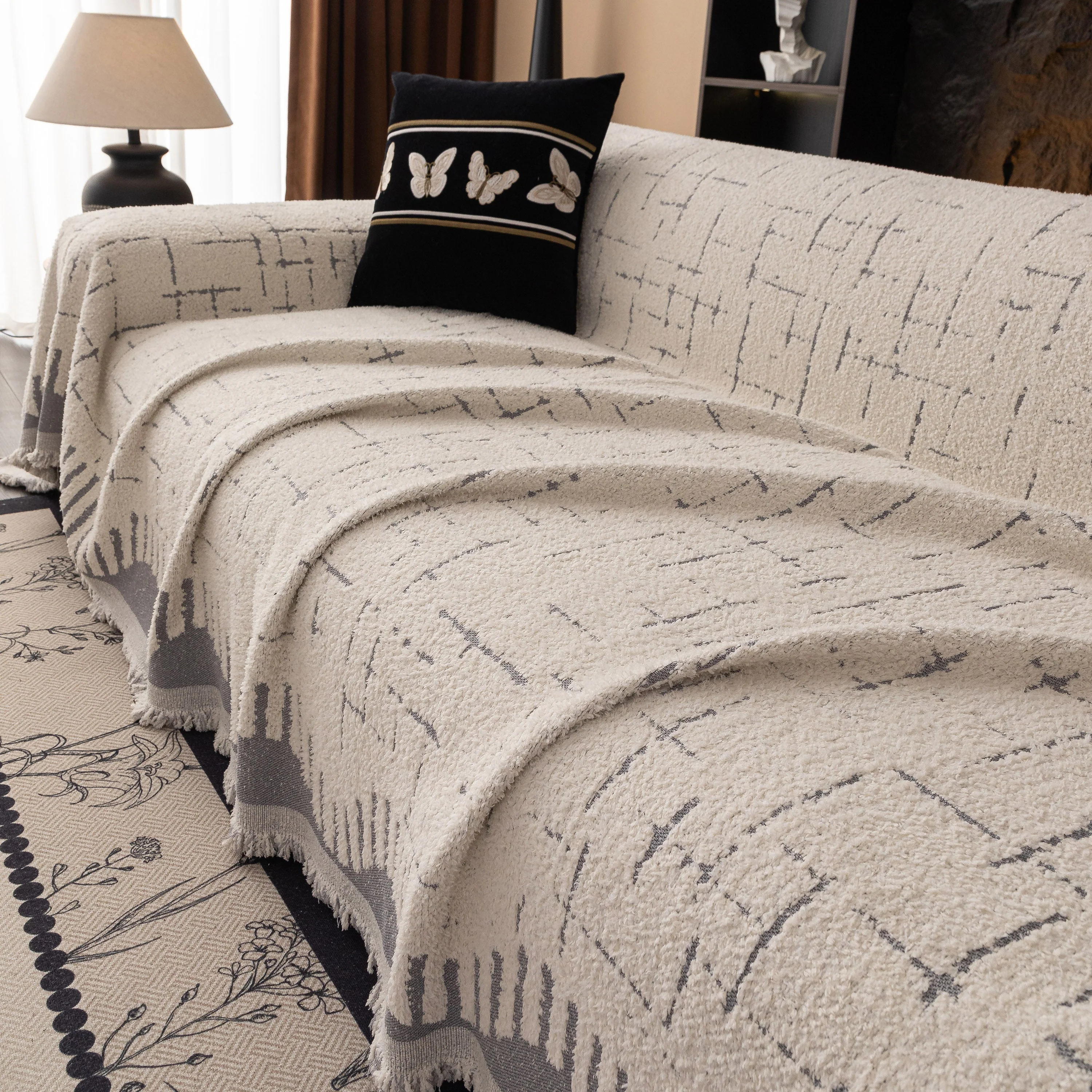 Chenille Sofa Cover Throw Blanket Woven Textured Decorative Furniture Slipcover - Image 46