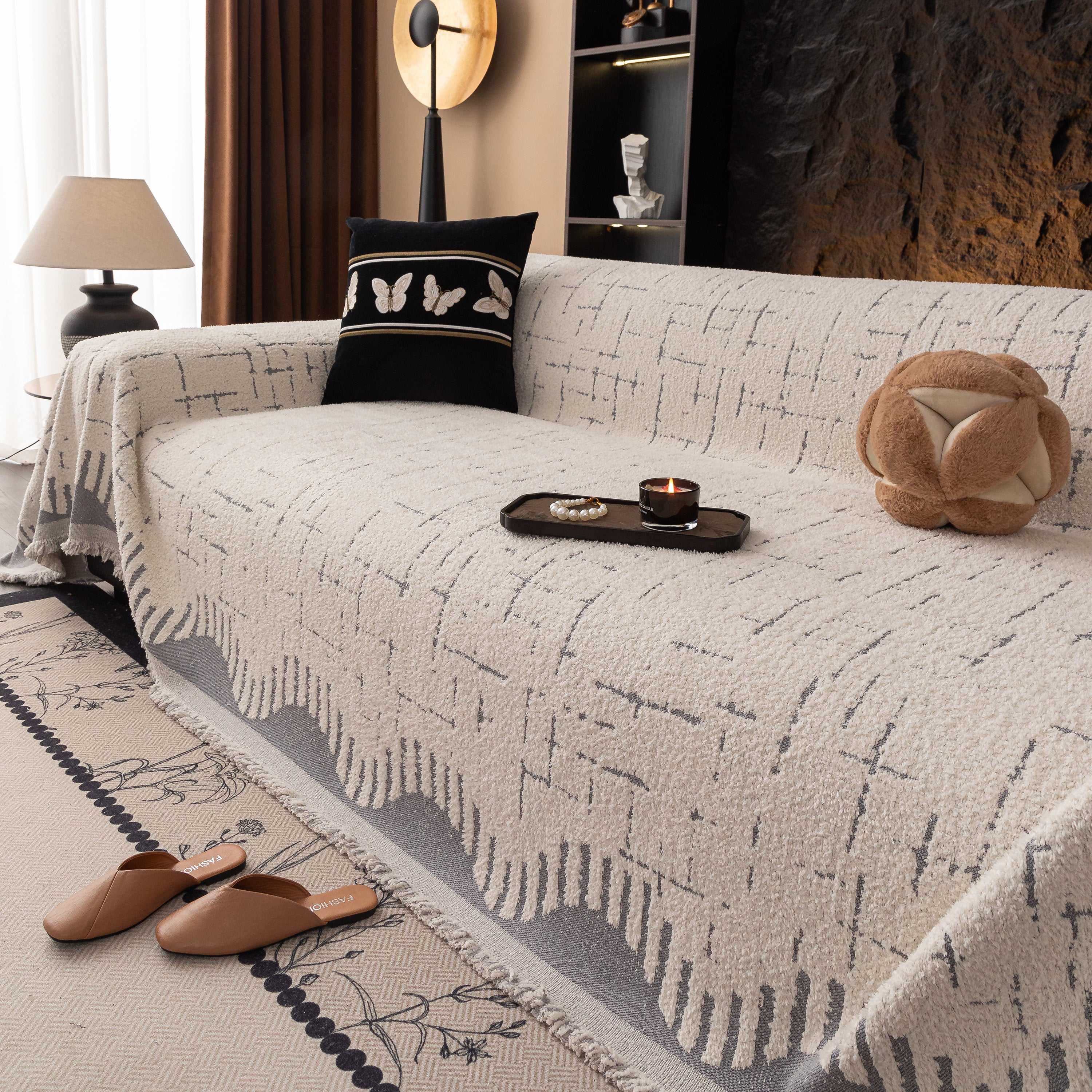 Chenille Sofa Cover Throw Blanket Woven Textured Decorative Furniture Slipcover - Image 47