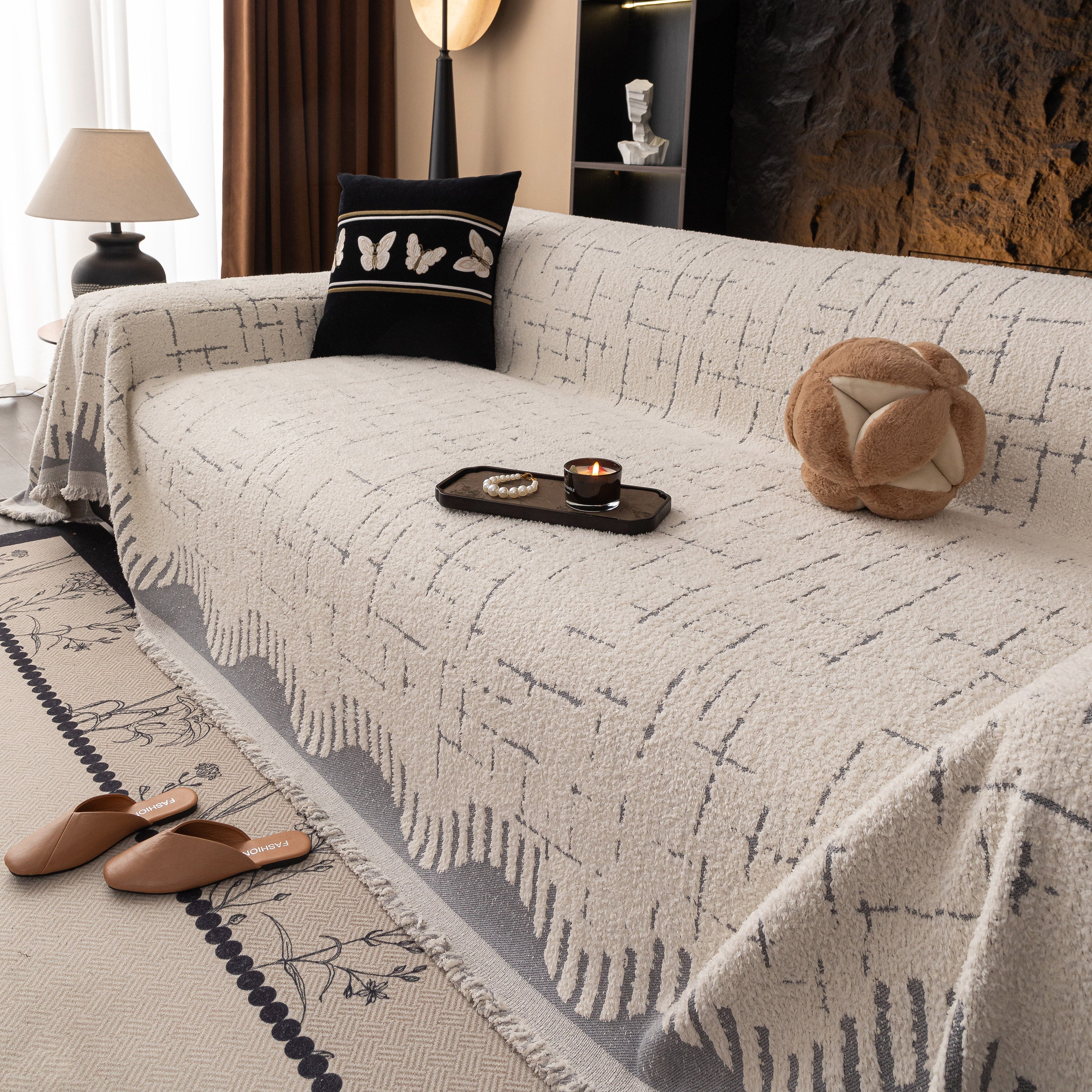 Chenille Sofa Cover Throw Blanket Woven Textured Decorative Furniture Slipcover - Image 48