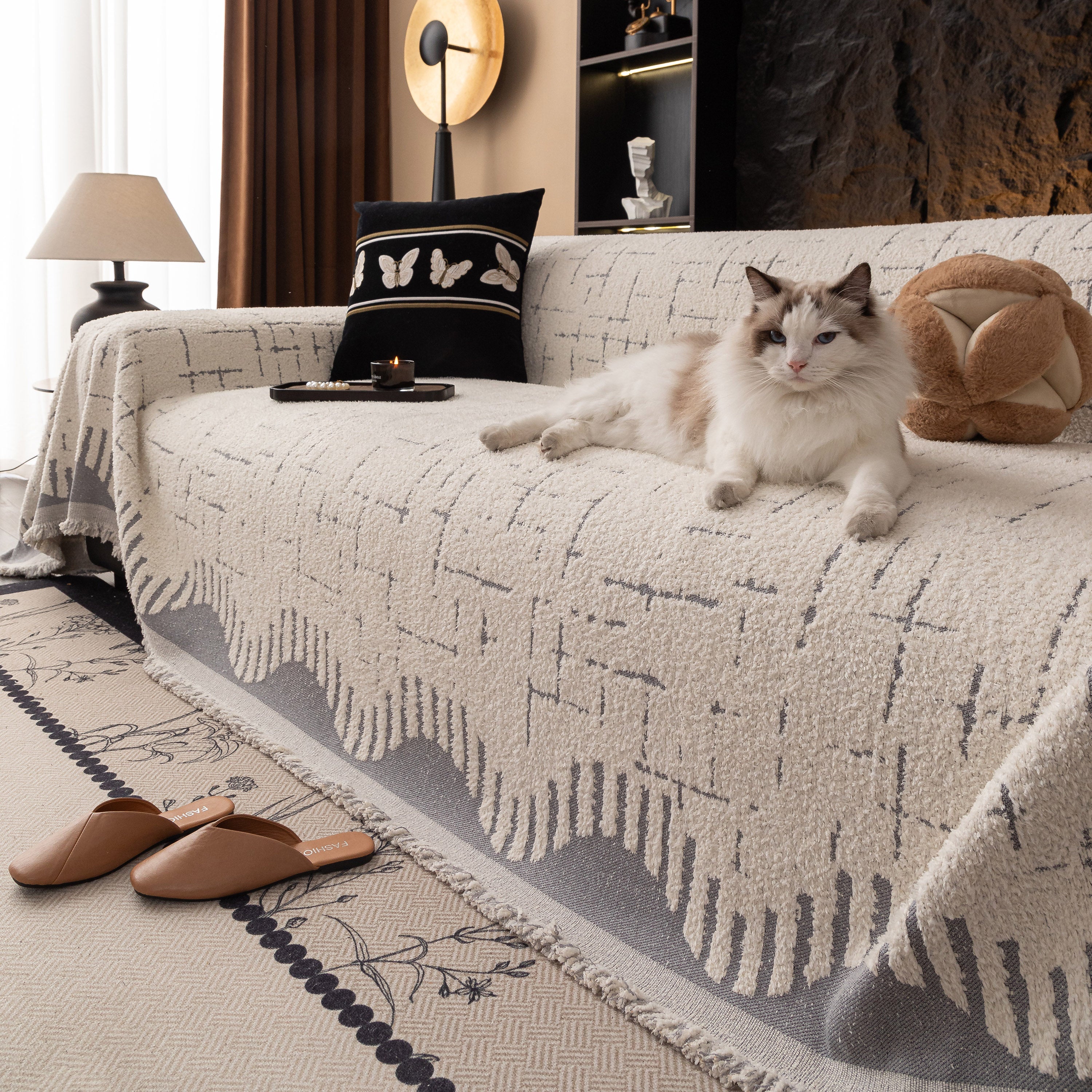 Chenille Sofa Cover Throw Blanket Woven Textured Decorative Furniture Slipcover - Image 49