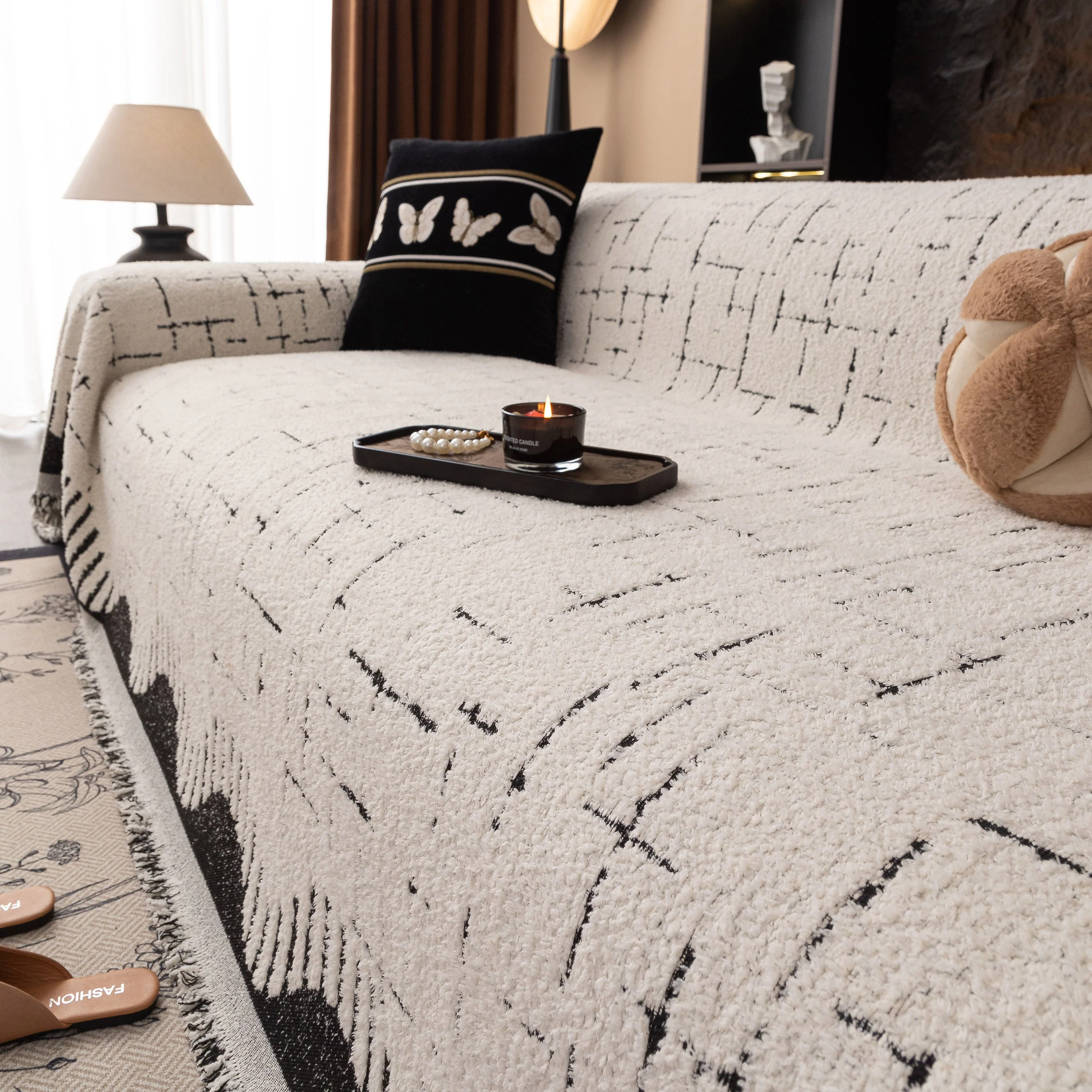 Chenille Sofa Cover Throw Blanket Woven Textured Decorative Furniture Slipcover - Image 5
