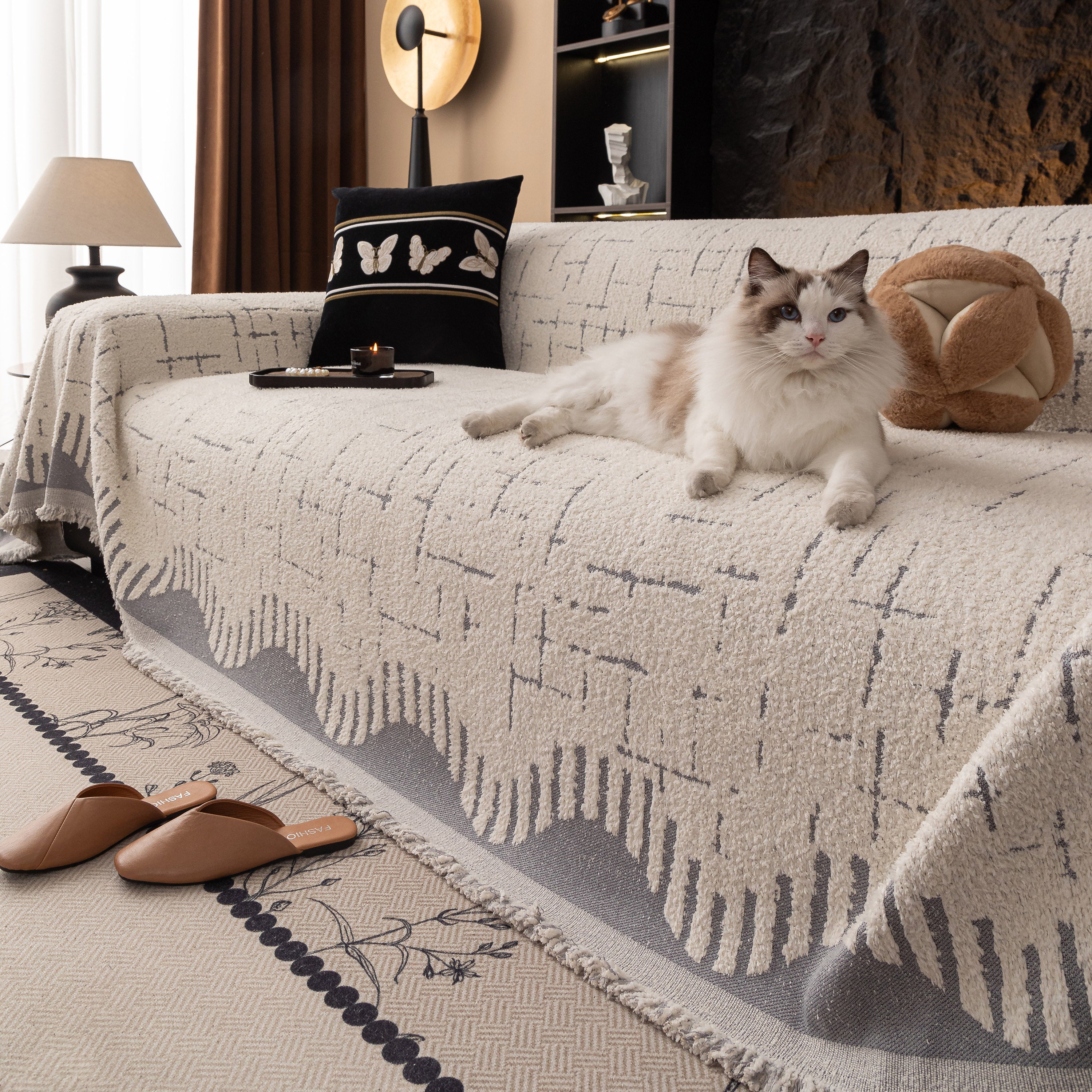 Chenille Sofa Cover Throw Blanket Woven Textured Decorative Furniture Slipcover - Image 50