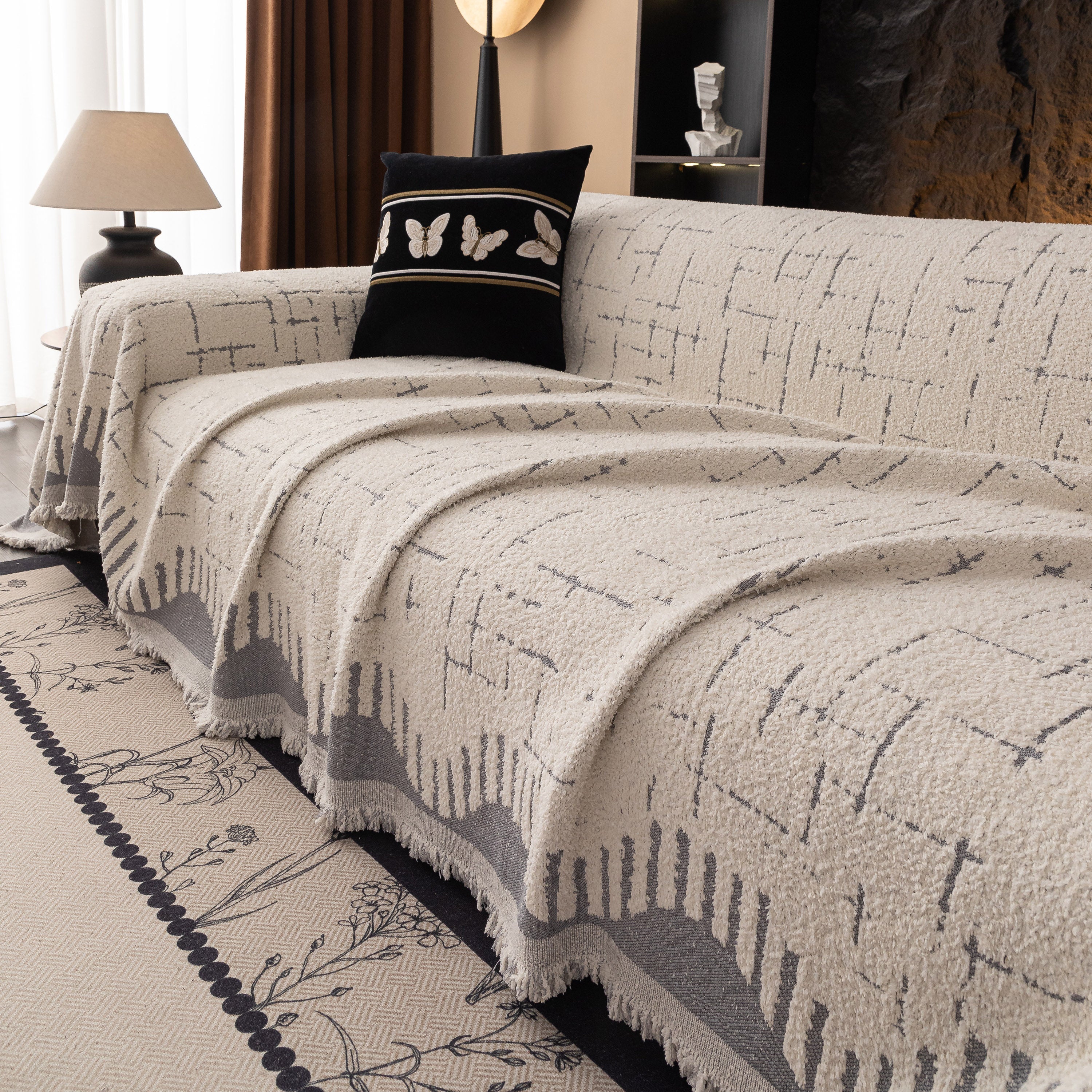 Chenille Sofa Cover Throw Blanket Woven Textured Decorative Furniture Slipcover - Image 51