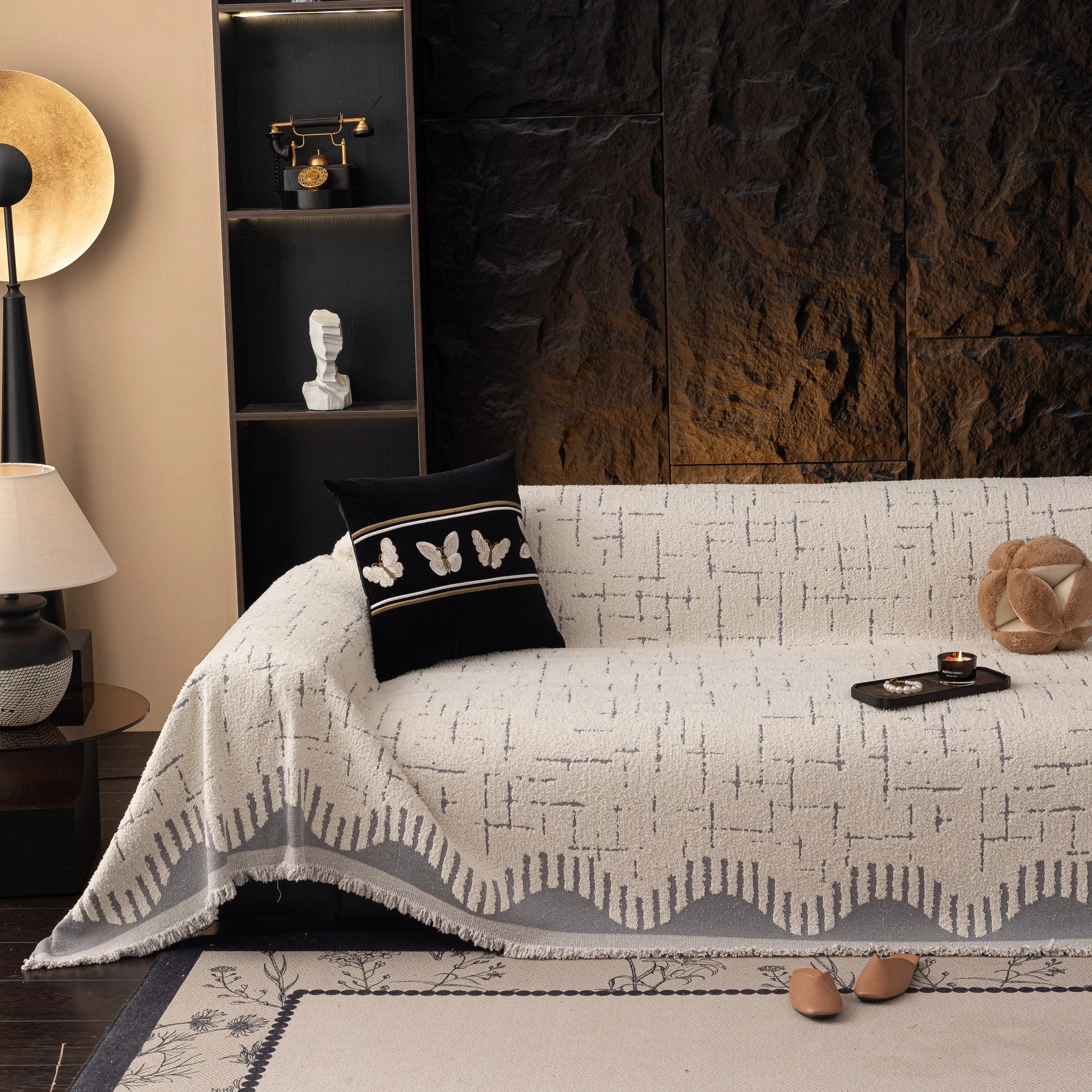 Chenille Sofa Cover Throw Blanket Woven Textured Decorative Furniture Slipcover - Image 54
