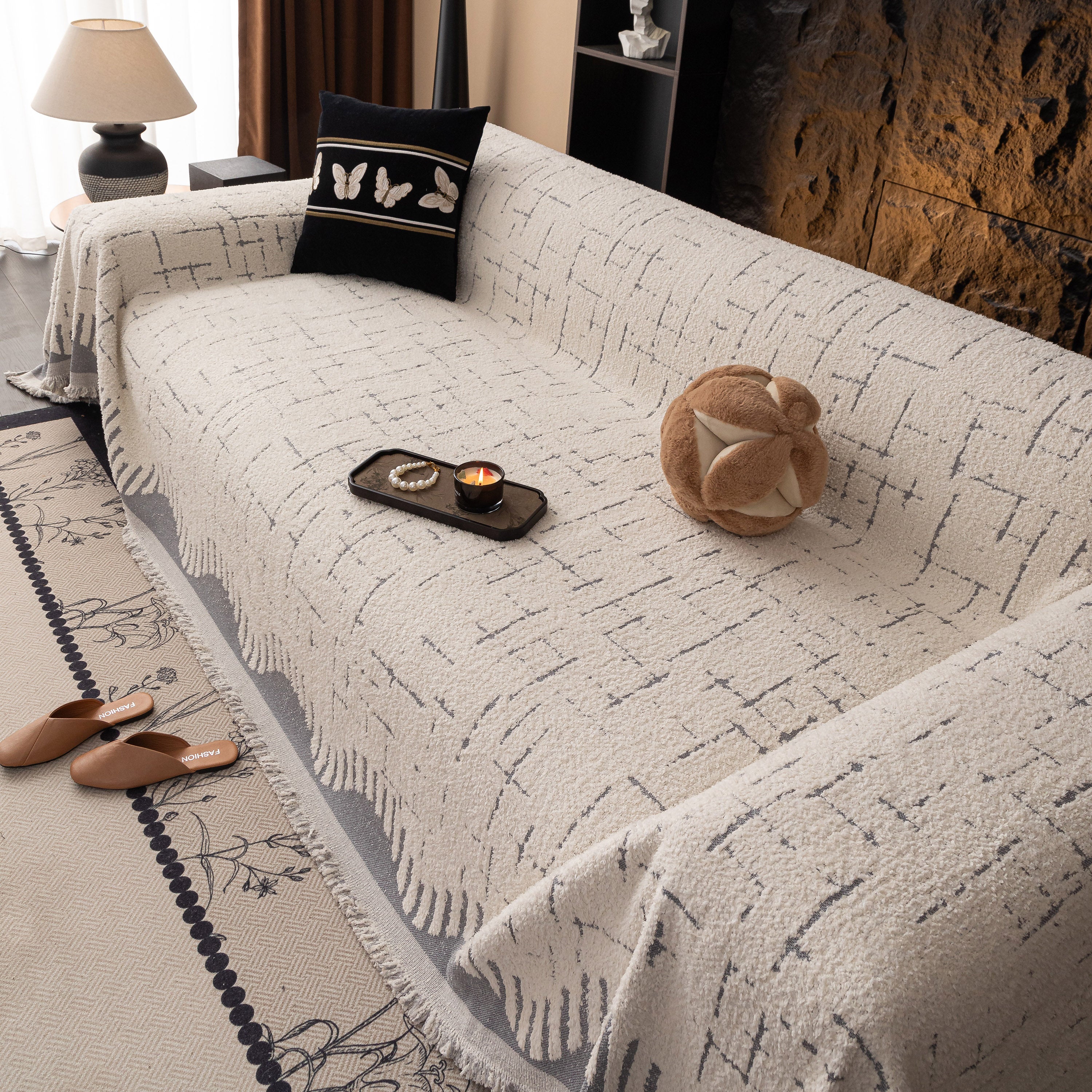 Chenille Sofa Cover Throw Blanket Woven Textured Decorative Furniture Slipcover - Image 59