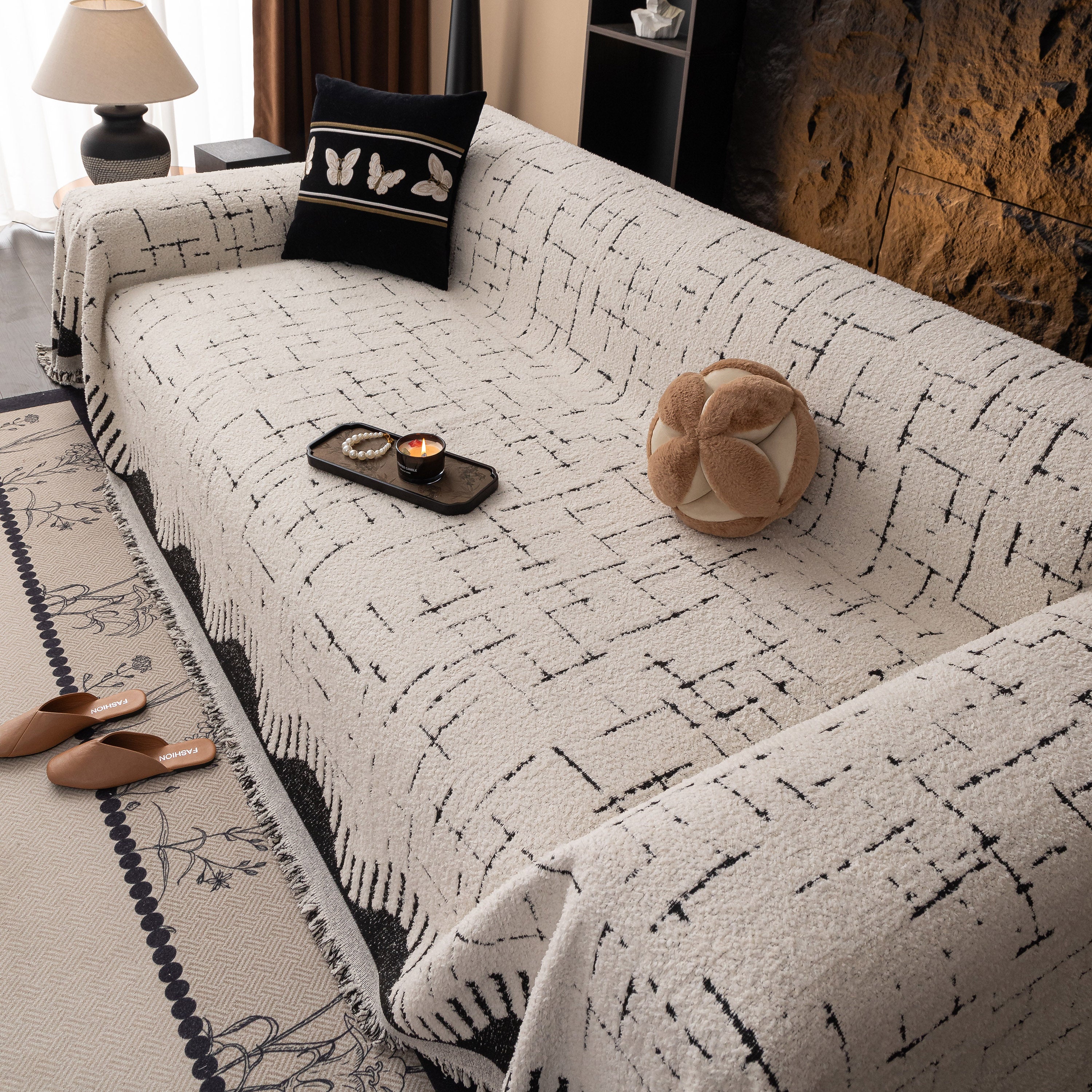 Chenille Sofa Cover Throw Blanket Woven Textured Decorative Furniture Slipcover - Image 6