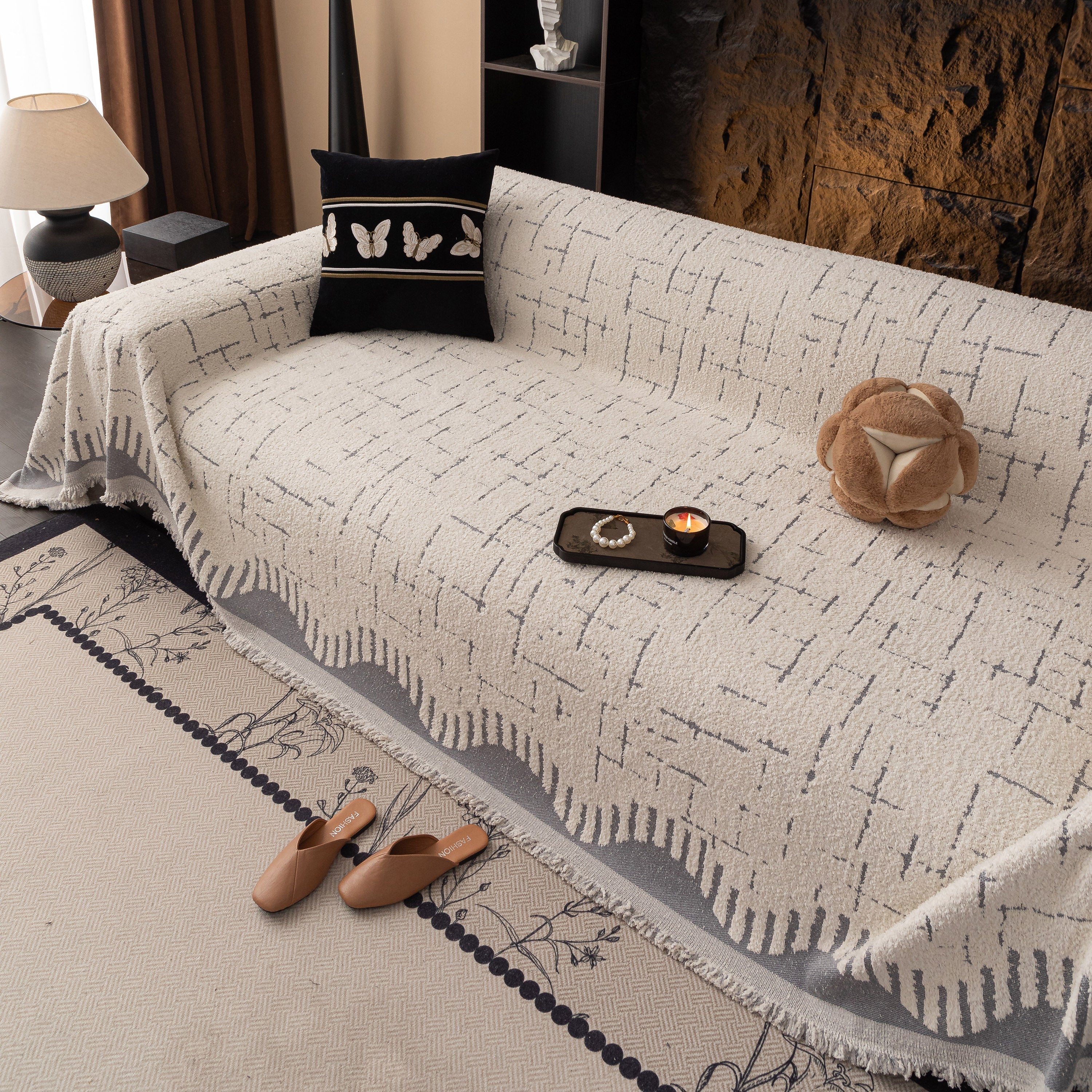 Chenille Sofa Cover Throw Blanket Woven Textured Decorative Furniture Slipcover - Image 60
