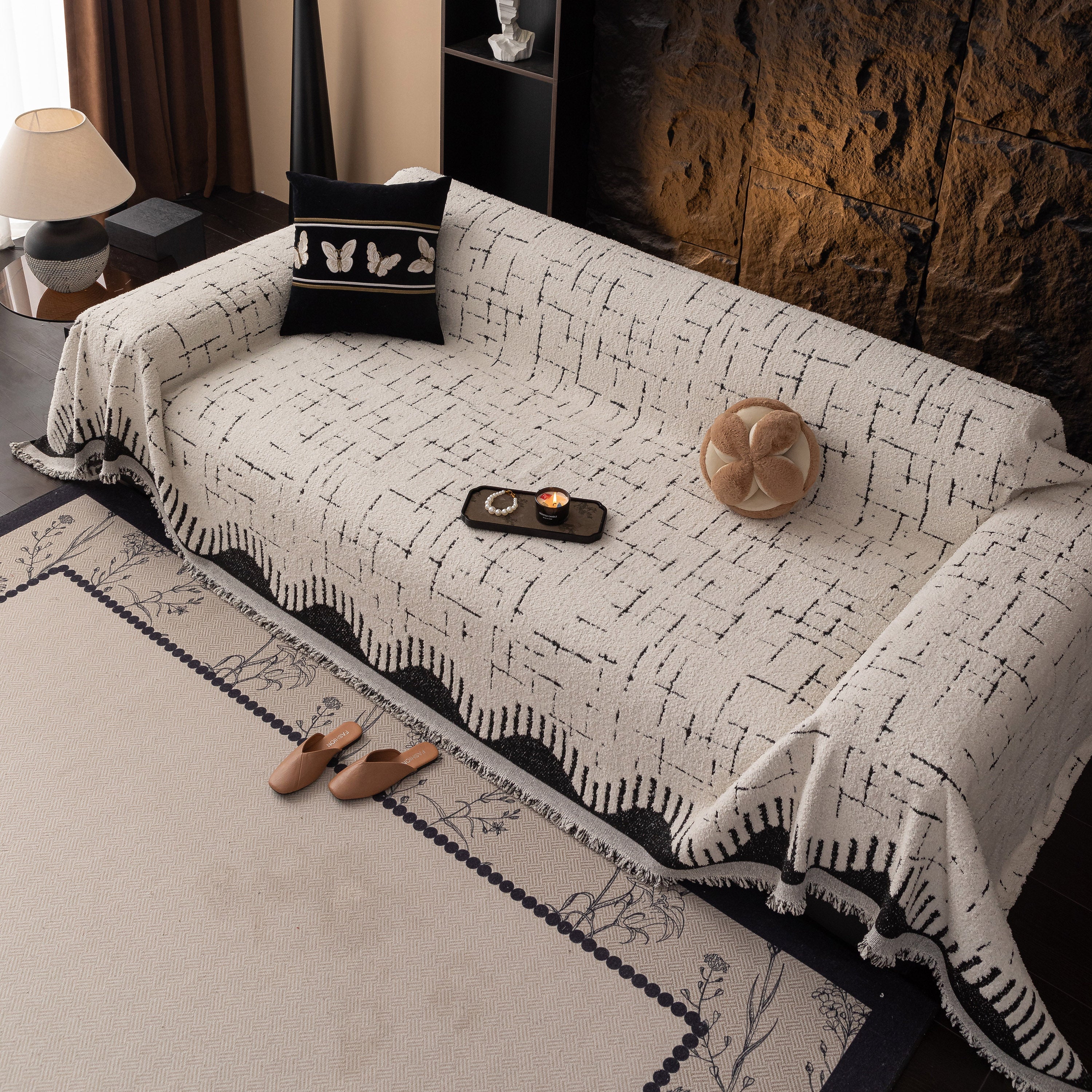 Chenille Sofa Cover Throw Blanket Woven Textured Decorative Furniture Slipcover - Image 7