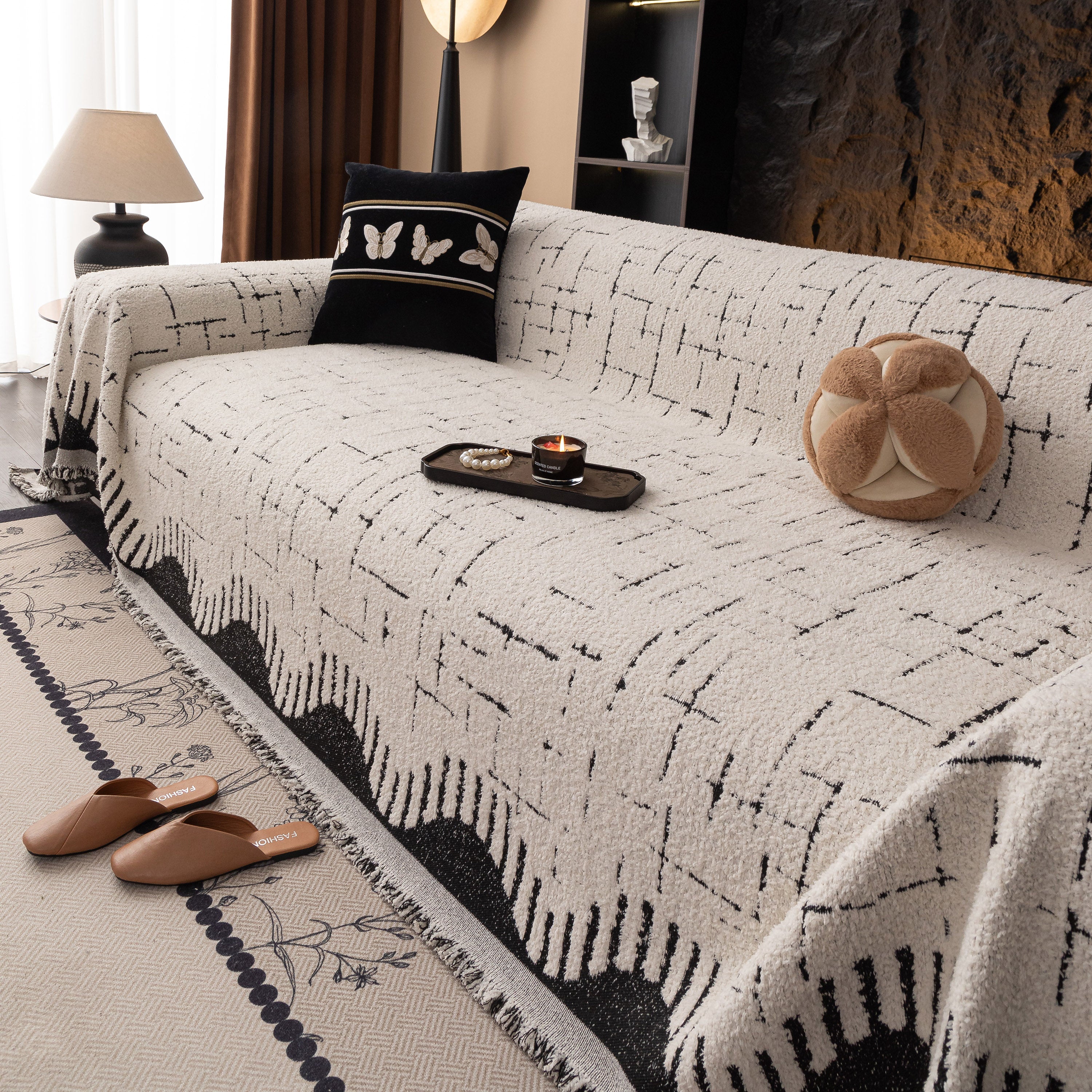 Chenille Sofa Cover Throw Blanket Woven Textured Decorative Furniture Slipcover - Image 8