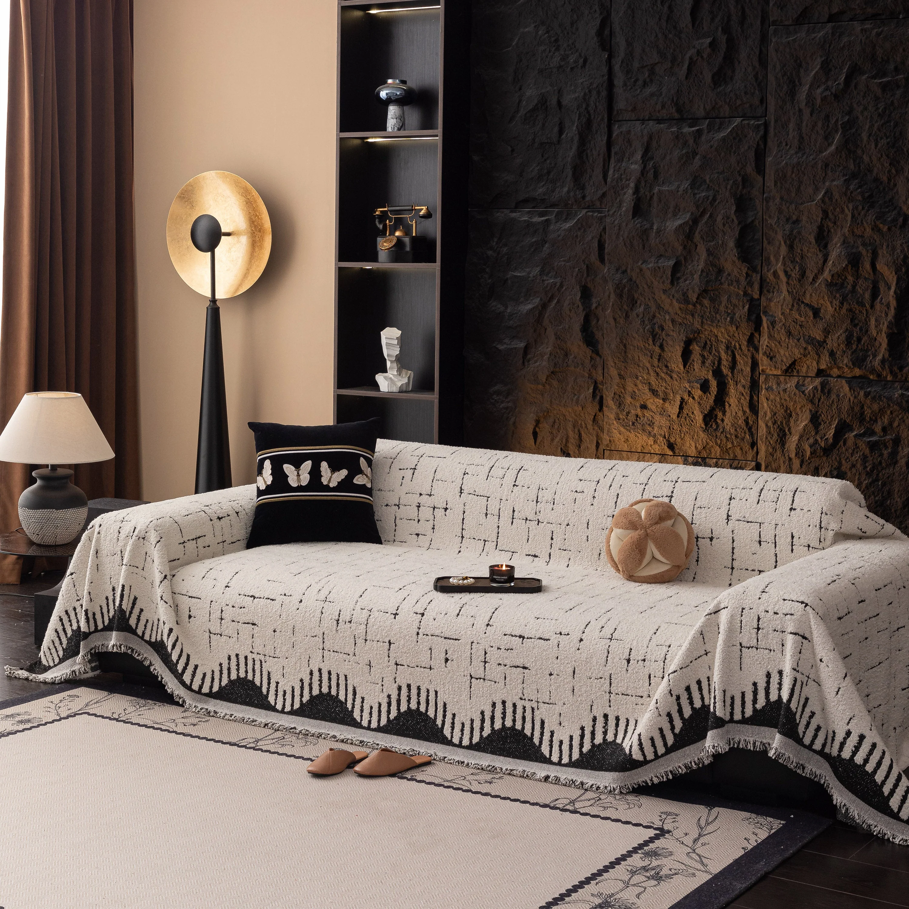 Chenille Sofa Cover Throw Blanket Woven Textured Decorative Furniture Slipcover - Image 9