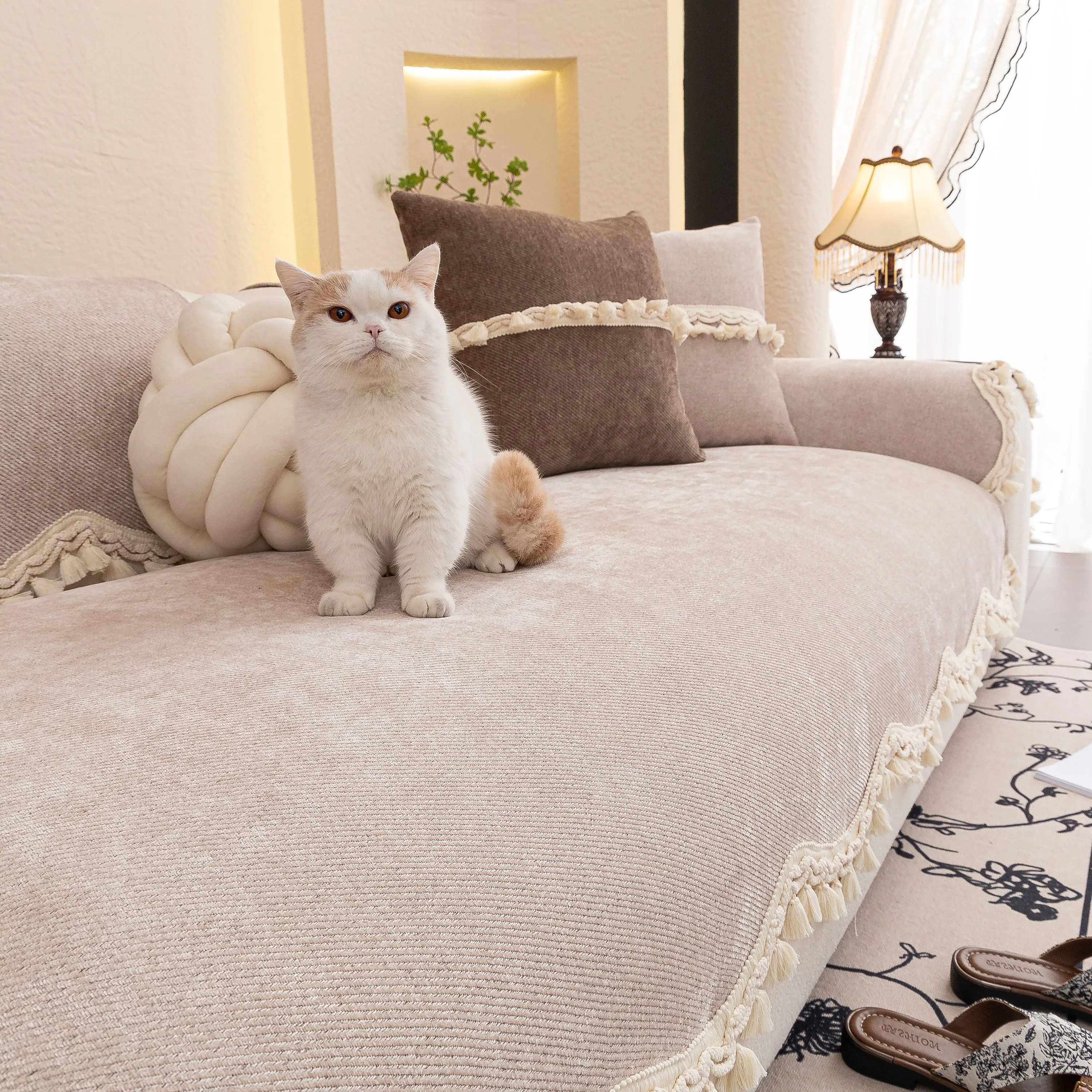 Chenille Sofa Cover Towel – Non-Slip, Washable Pets Couch Protector with Tassels - Image 100