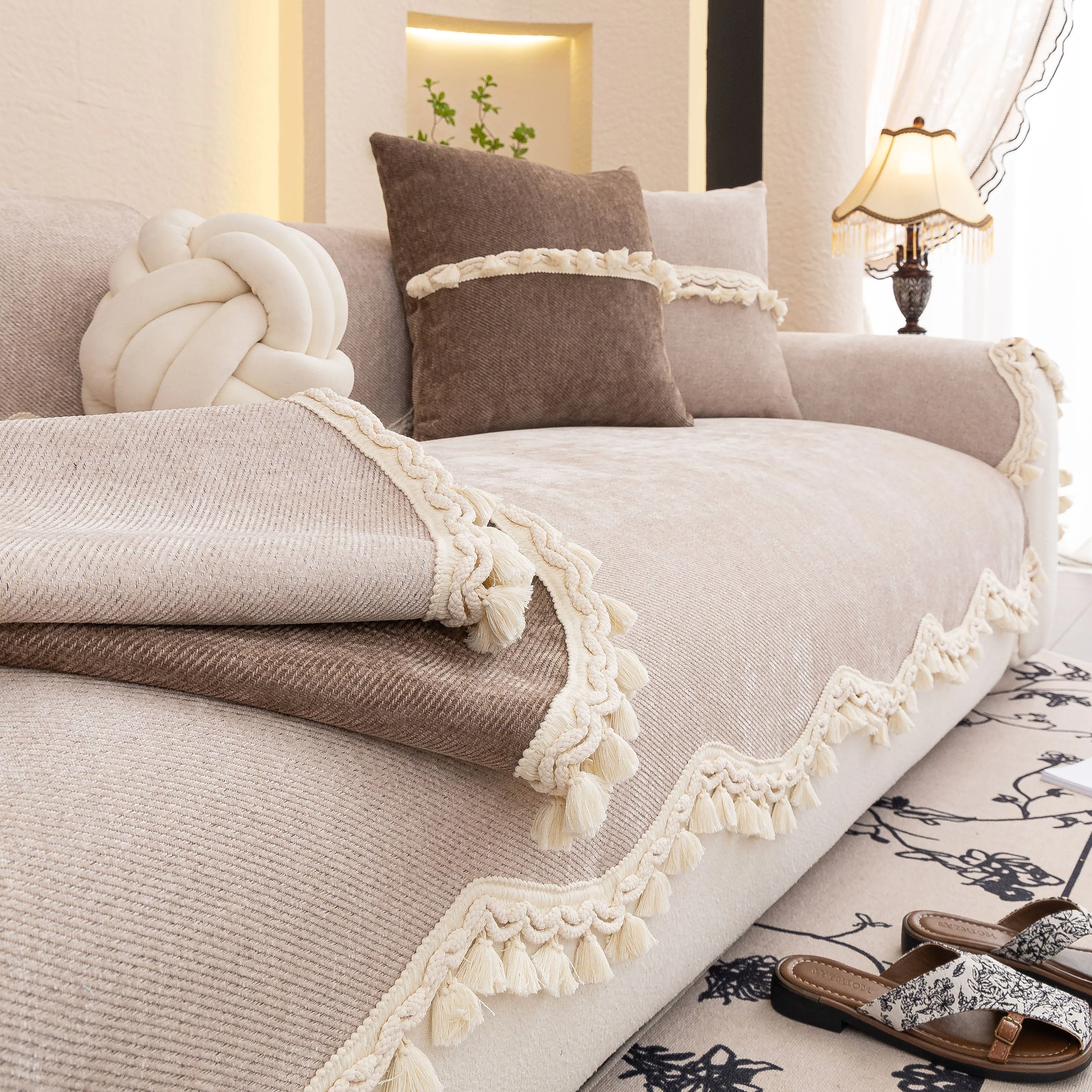 Chenille Sofa Cover Towel – Non-Slip, Washable Pets Couch Protector with Tassels - Image 103