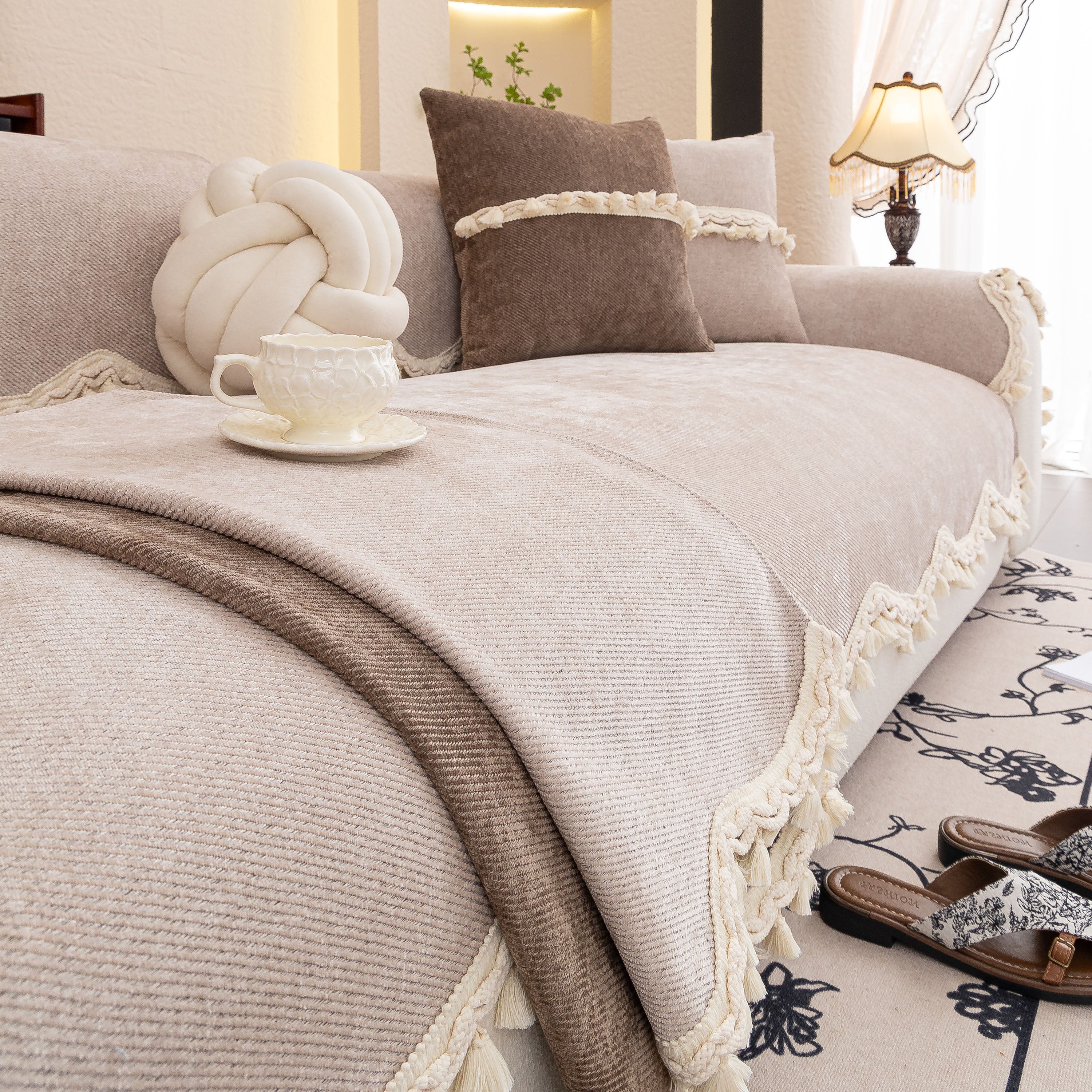 Chenille Sofa Cover Towel – Non-Slip, Washable Pets Couch Protector with Tassels - Image 104