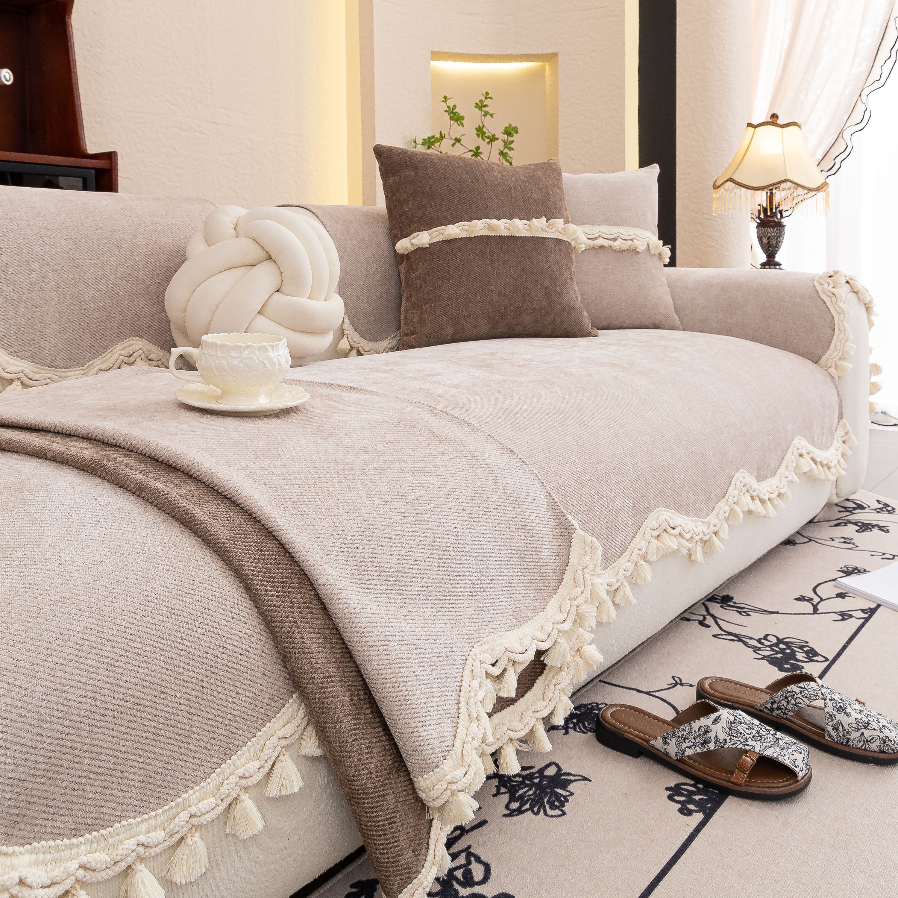 Chenille Sofa Cover Towel – Non-Slip, Washable Pets Couch Protector with Tassels - Image 105