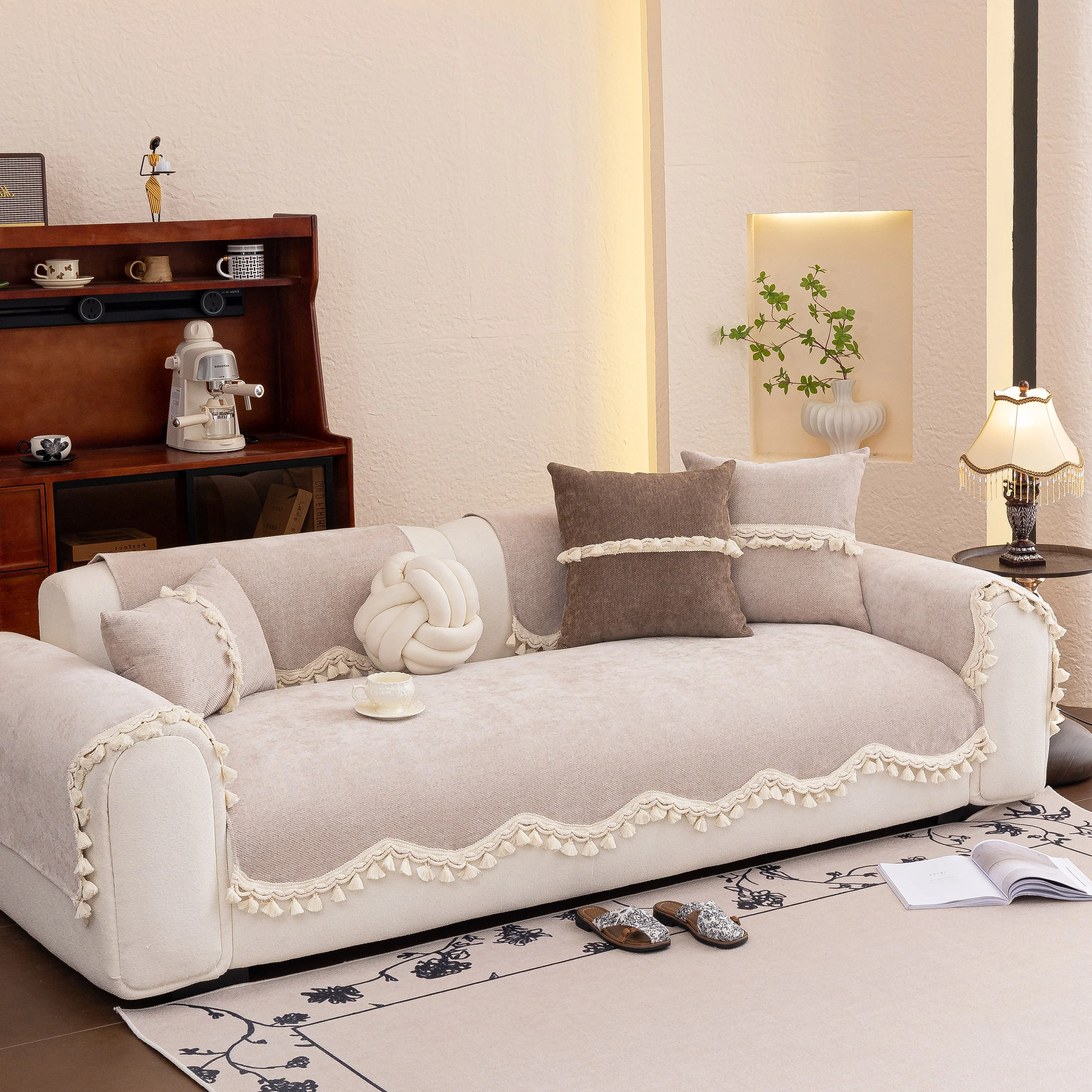 Chenille Sofa Cover Towel – Non-Slip, Washable Pets Couch Protector with Tassels - Image 112