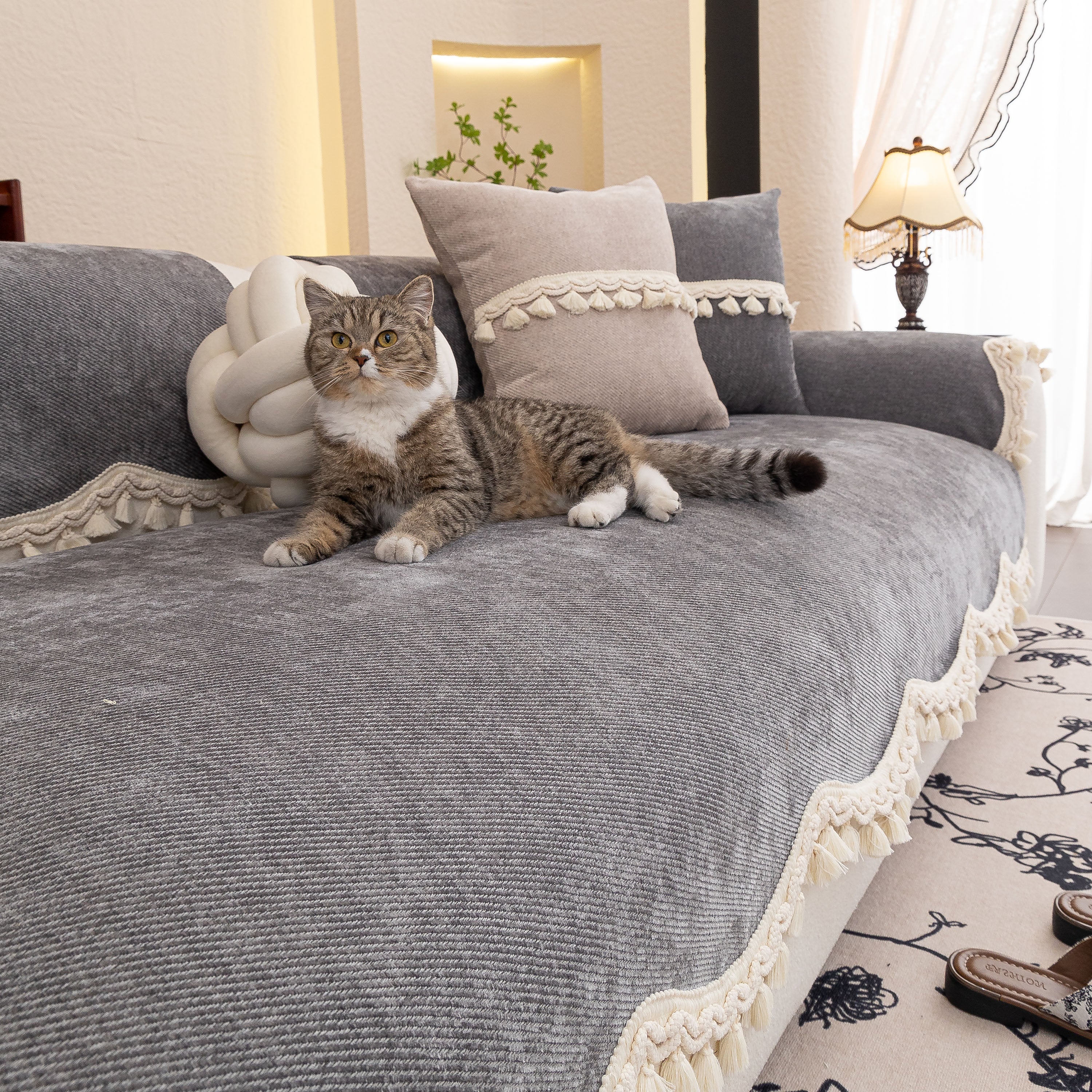 Chenille Sofa Cover Towel – Non-Slip, Washable Pets Couch Protector with Tassels - Image 43