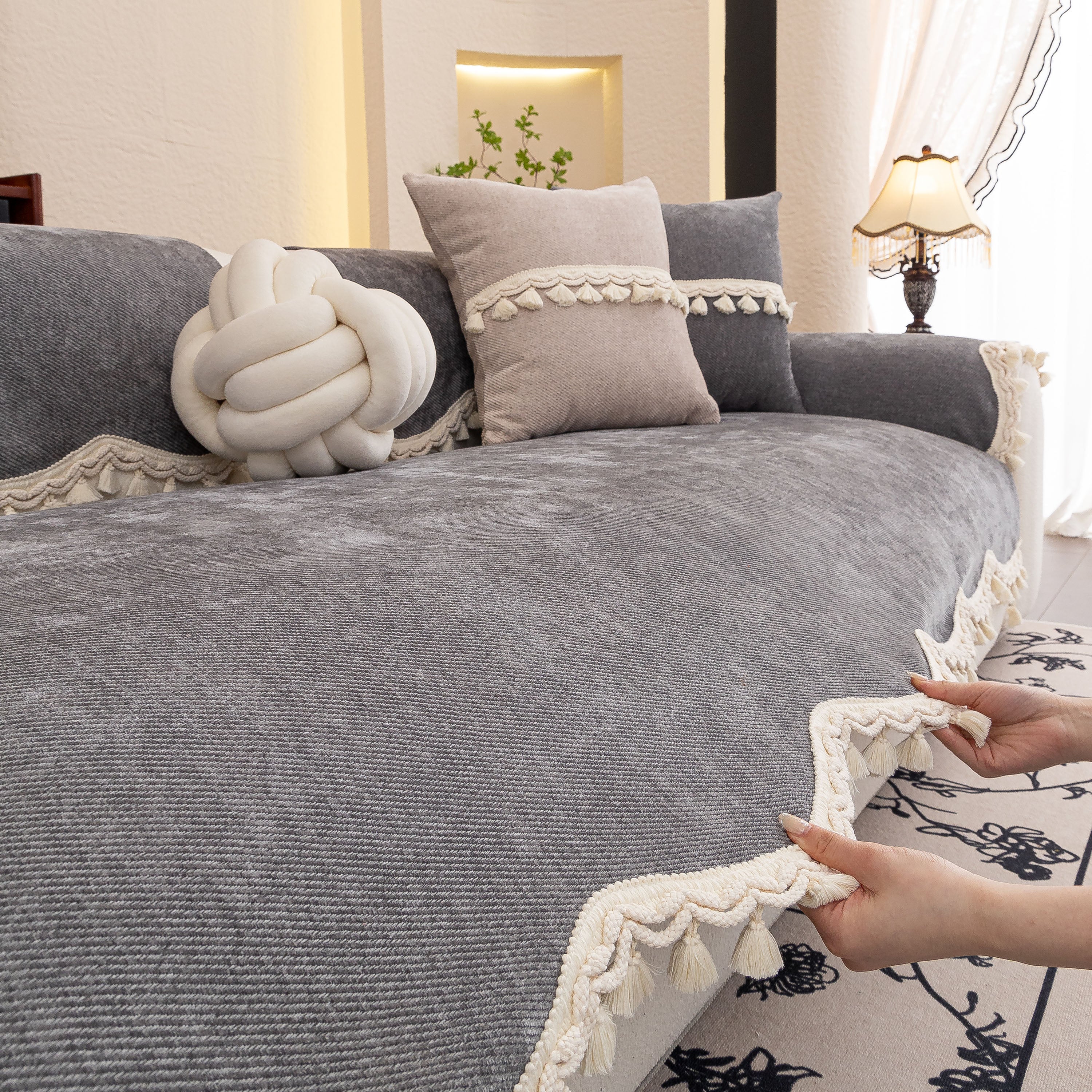 Chenille Sofa Cover Towel – Non-Slip, Washable Pets Couch Protector with Tassels - Image 44