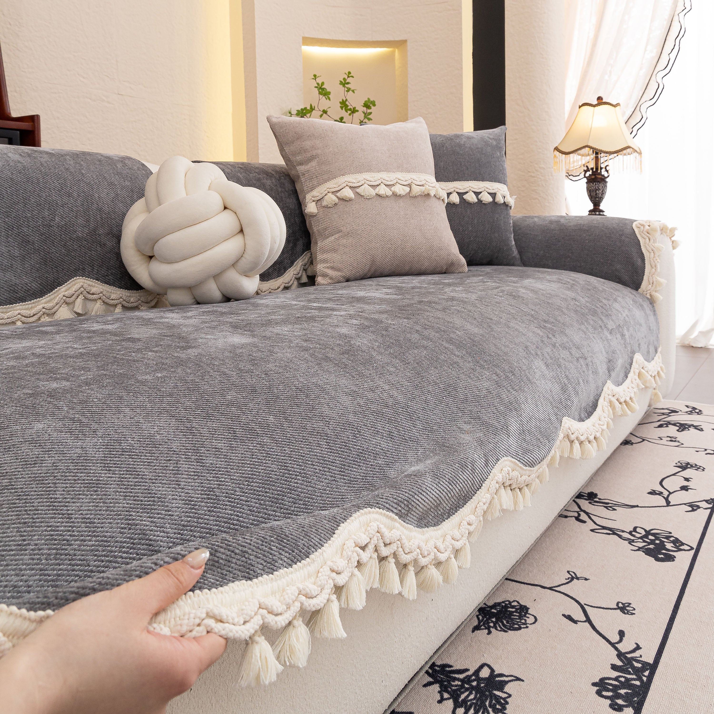 Chenille Sofa Cover Towel – Non-Slip, Washable Pets Couch Protector with Tassels - Image 45