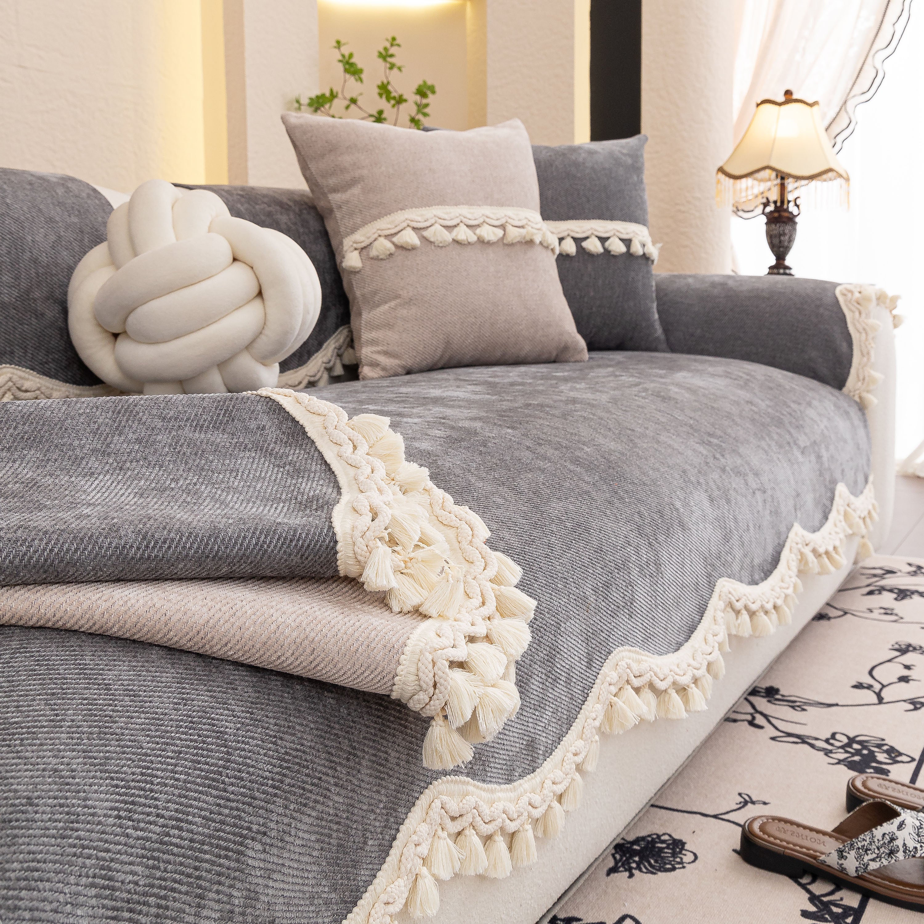 Chenille Sofa Cover Towel – Non-Slip, Washable Pets Couch Protector with Tassels - Image 47